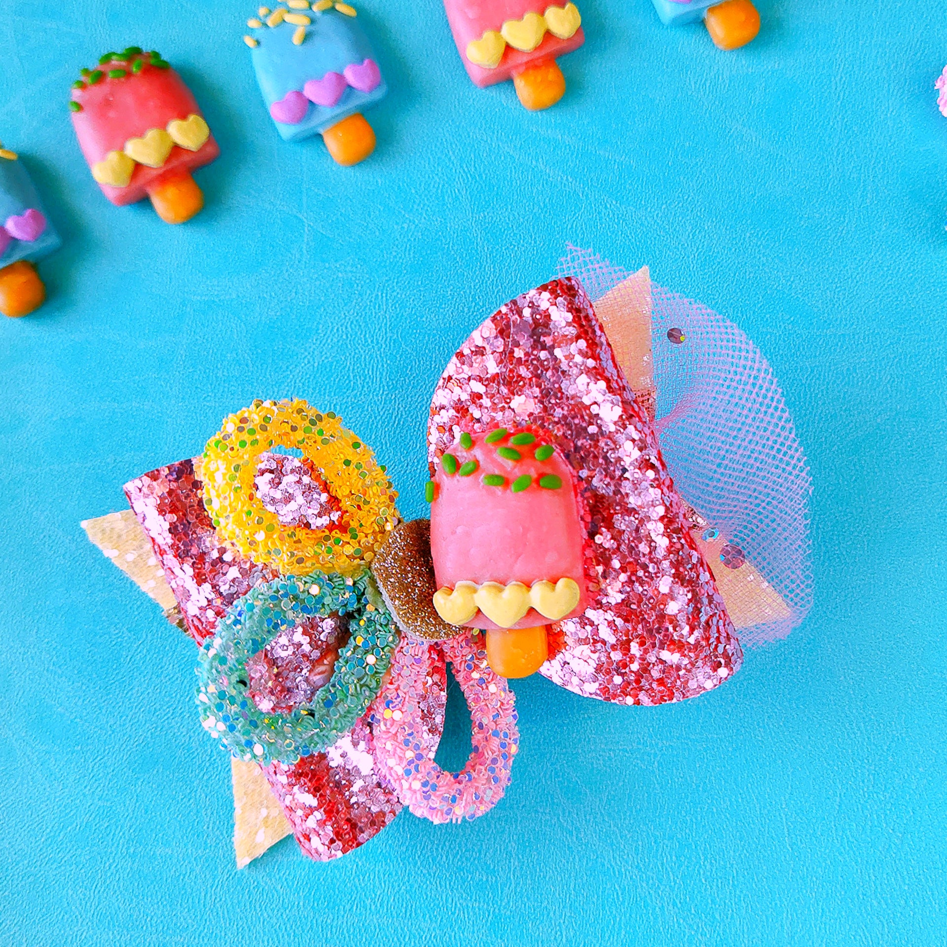 Popsicle Bow with Loopy Flower Clip - Pink