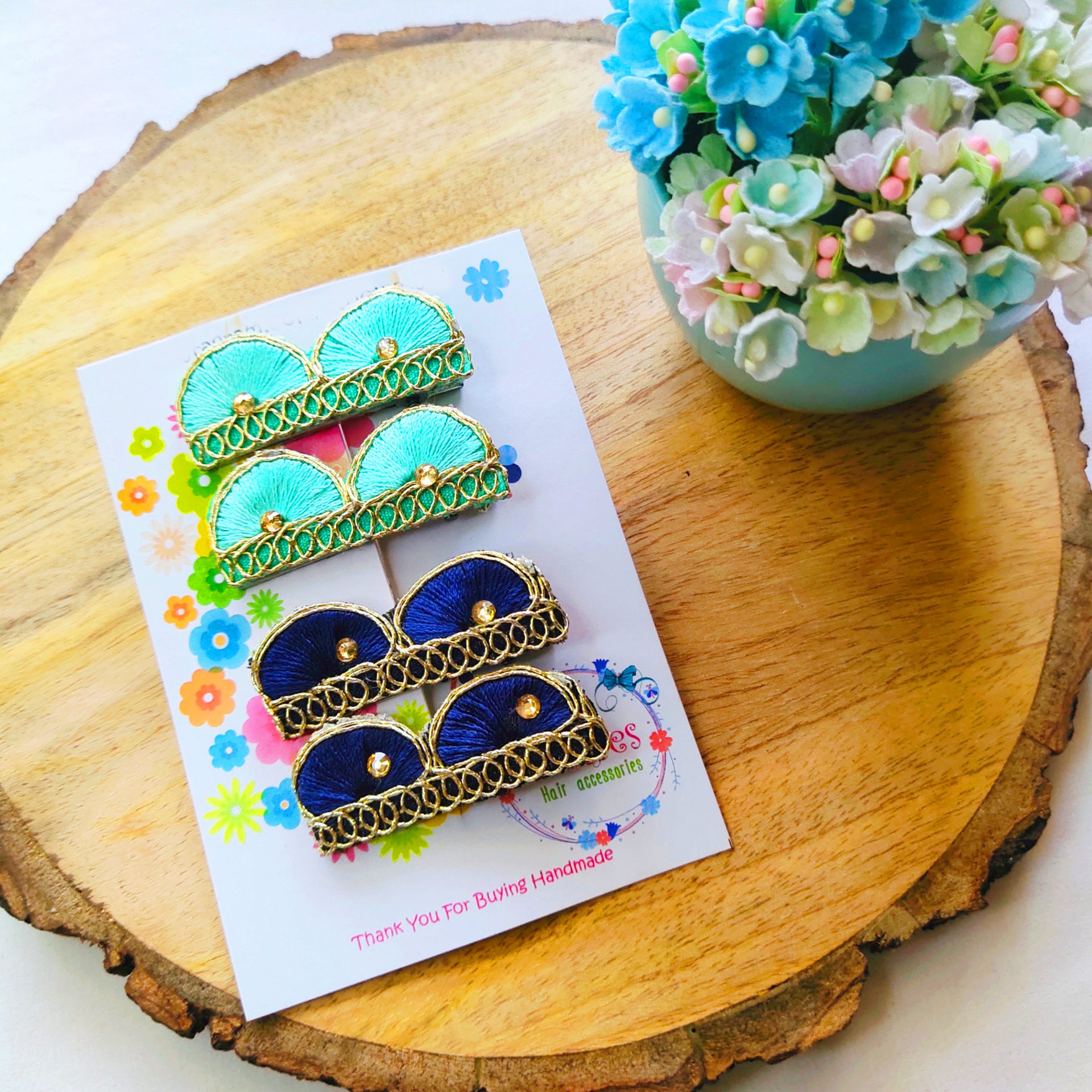 Combo of 2 Scalloped Clip Pairs - Pista Green & Dark Blue