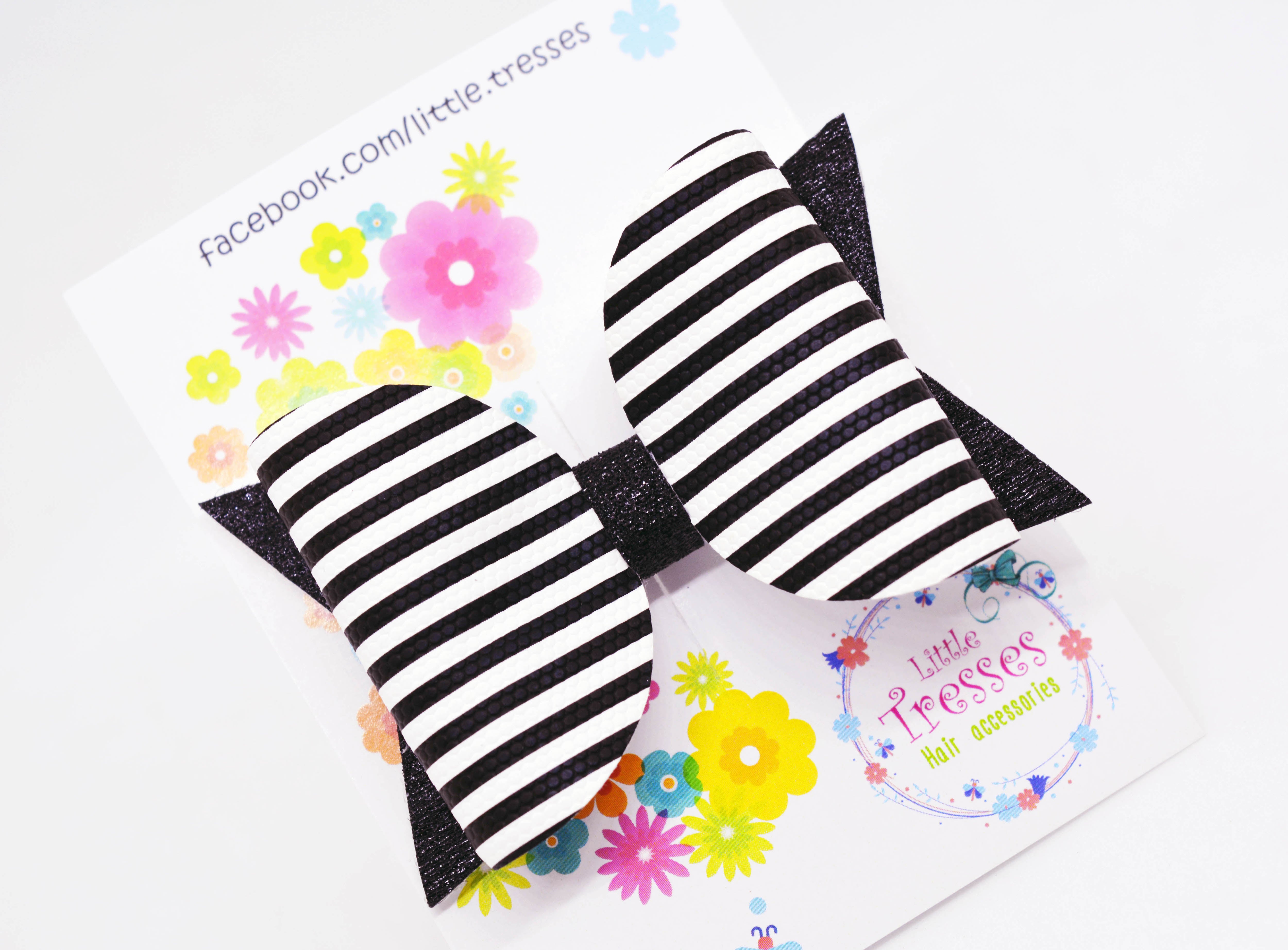Bow with Arrow Clip - Black & White Stripes