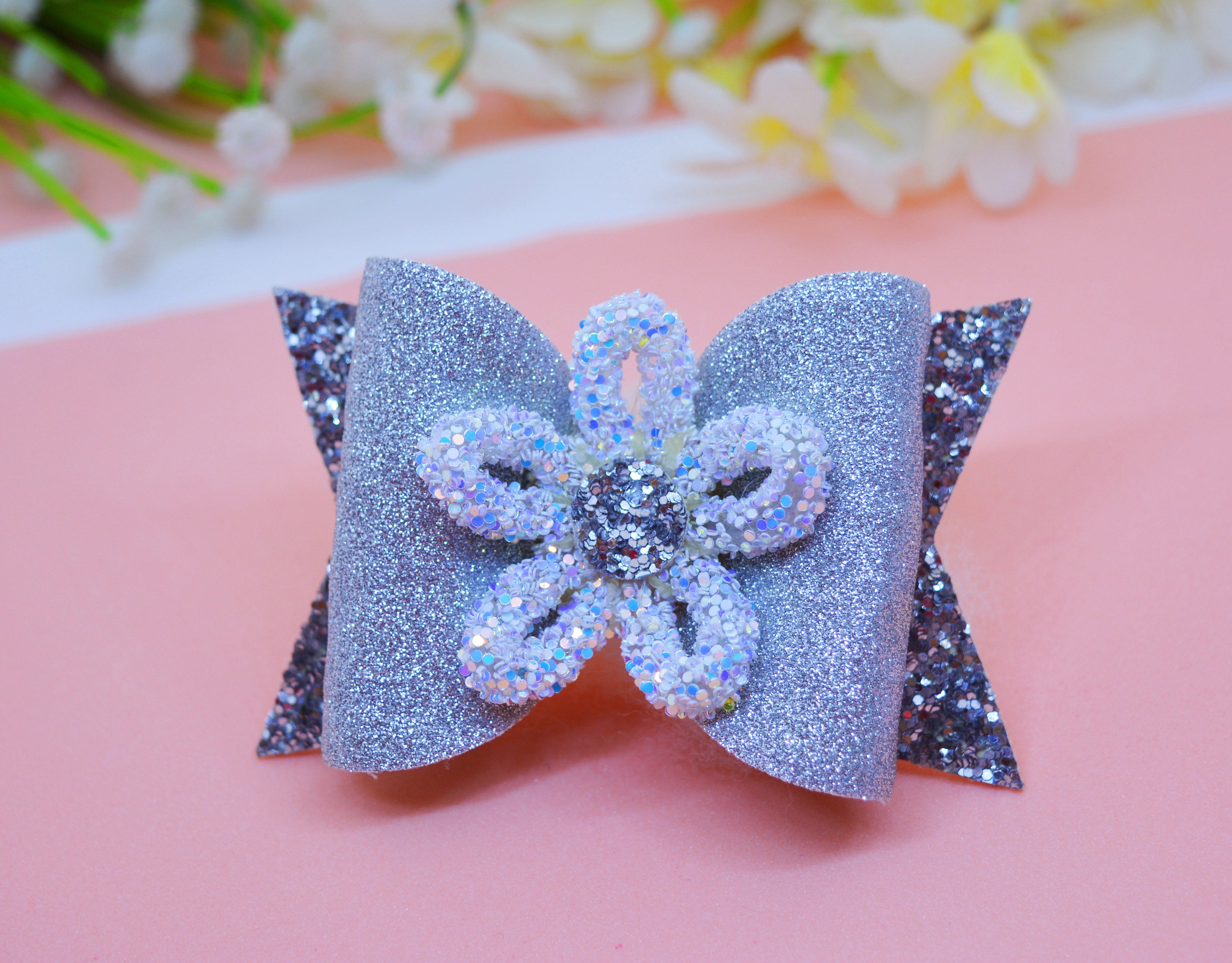 Loopy Flower Bow Clip - Silver