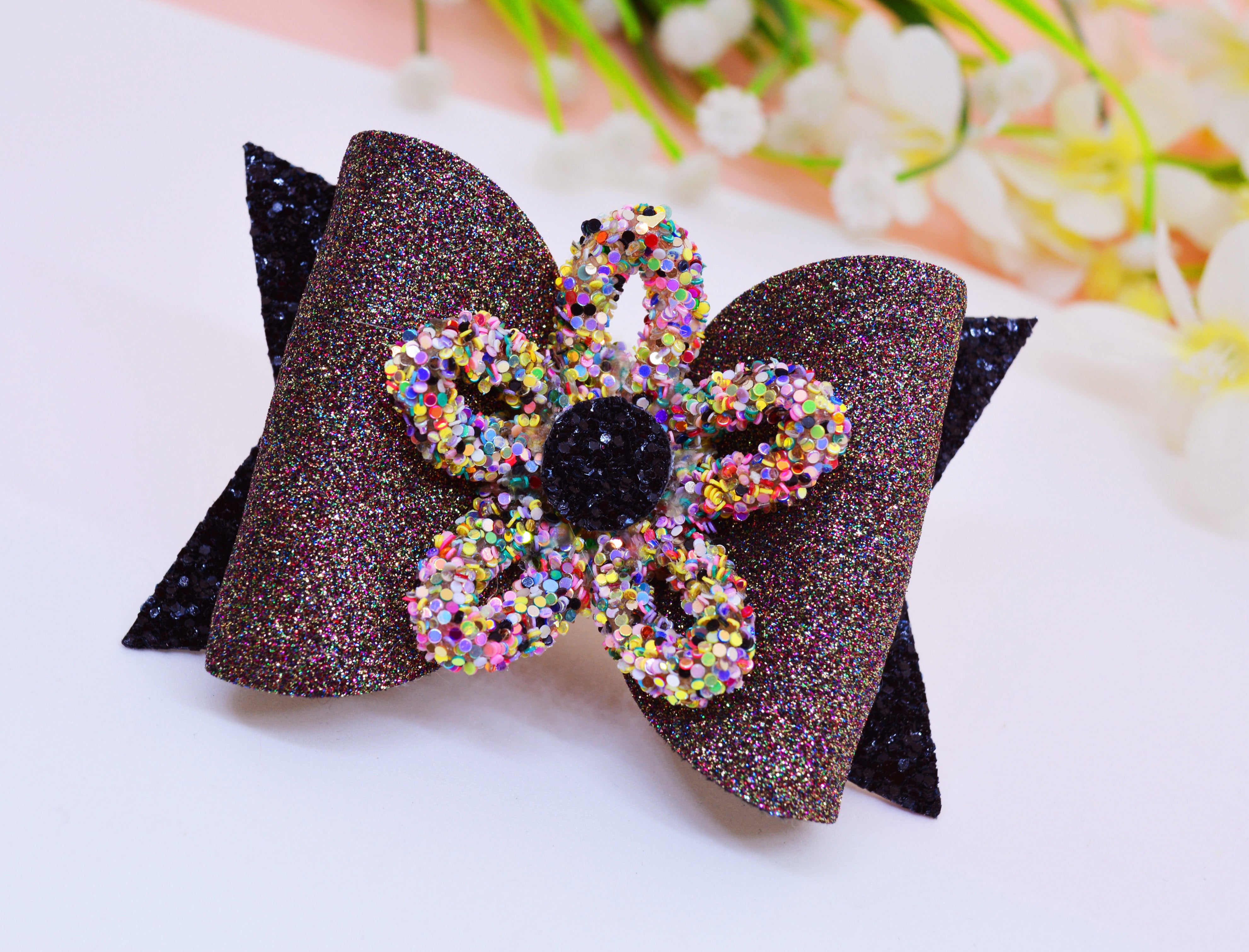 Loopy Flower Bow Clip - Multicolor Black