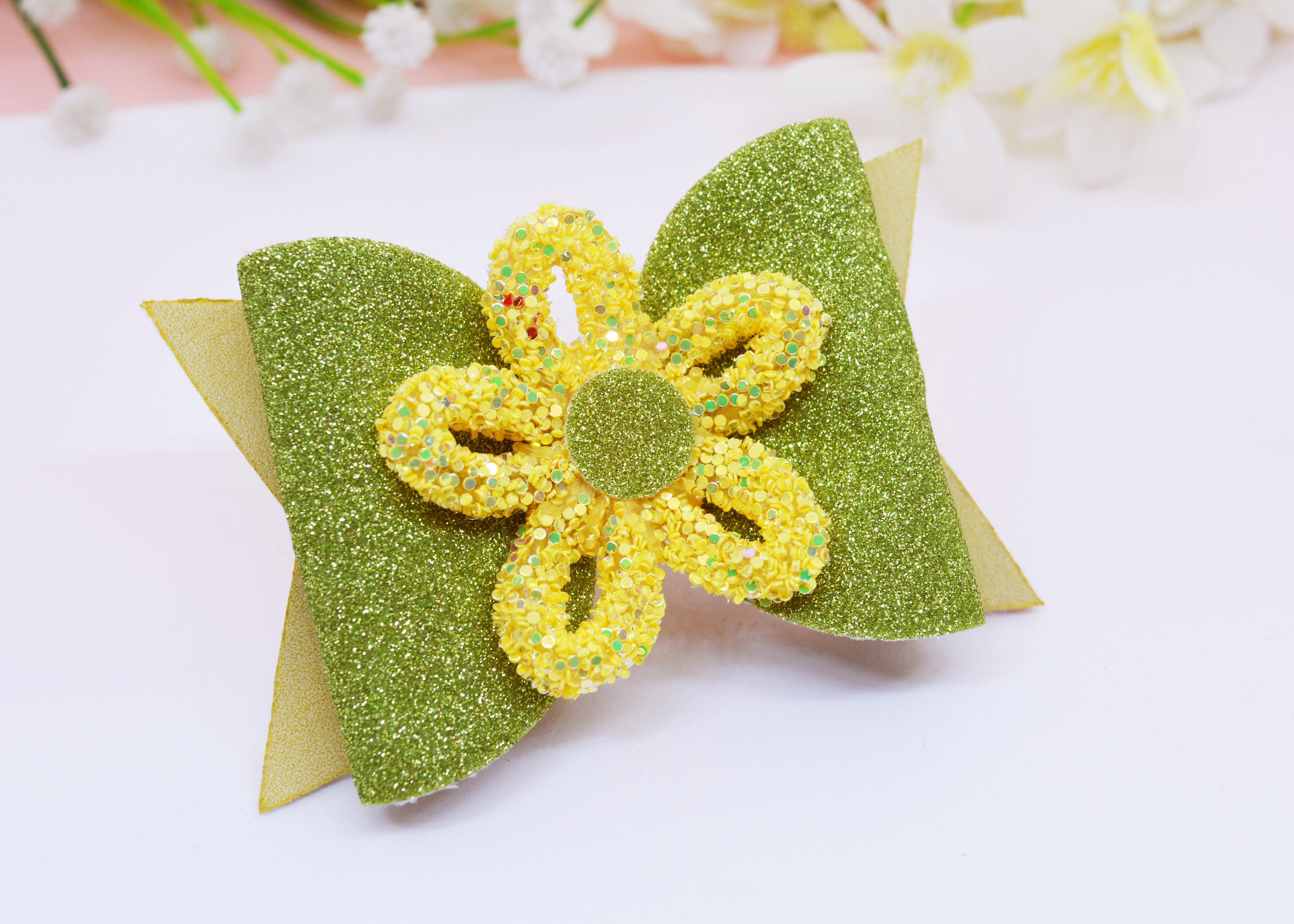Loopy Flower Bow Clip - Yellow & Green