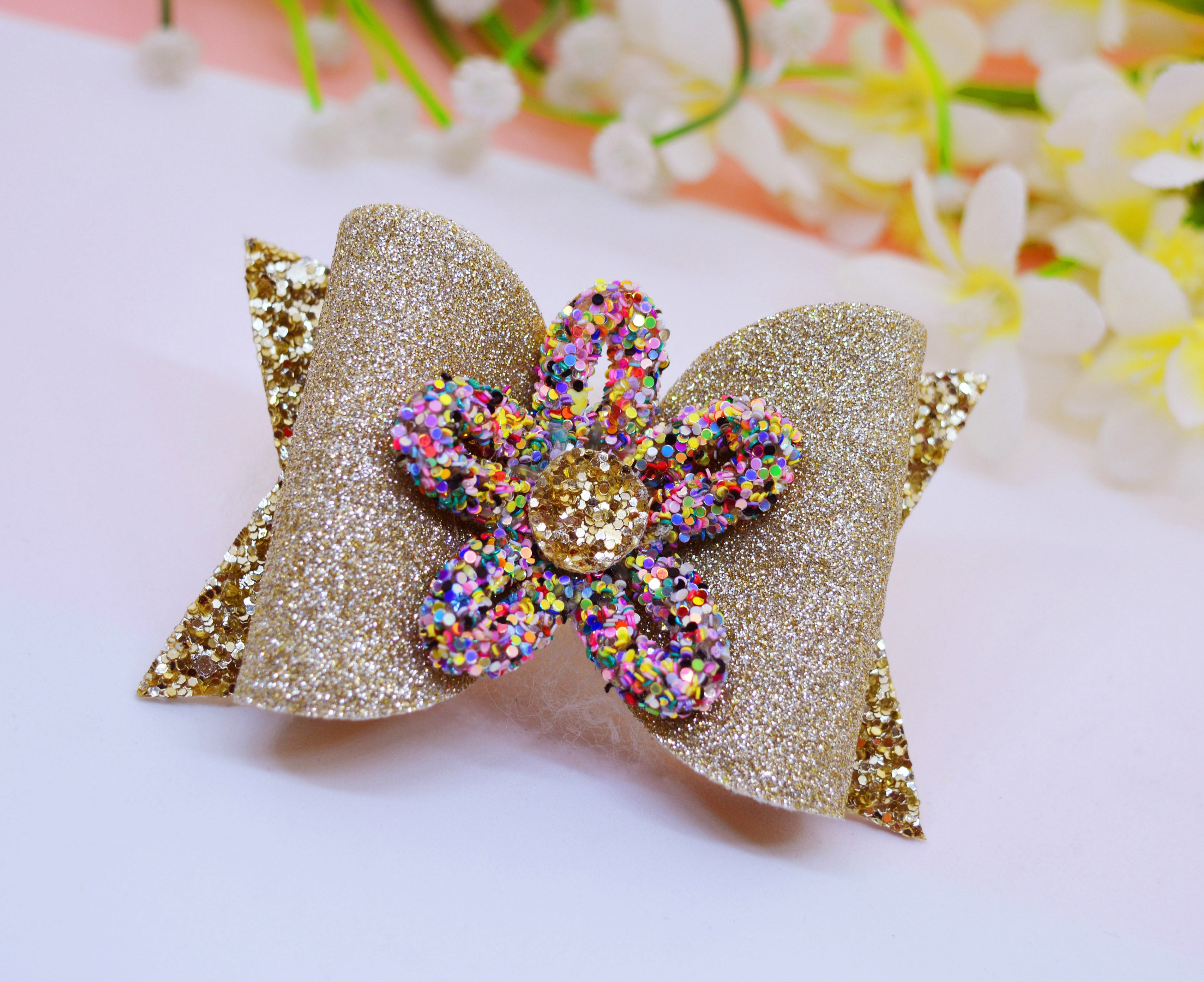 Loopy Flower Bow Clip - Multicolor Golden