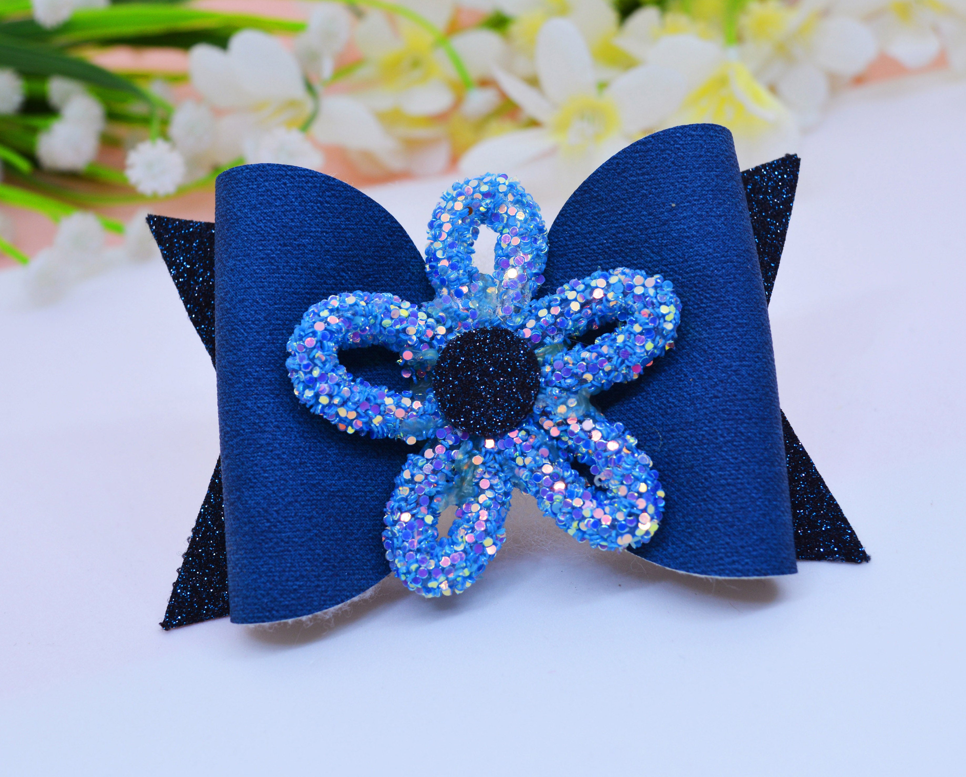 Loopy Flower Bow Clip - Dark Blue