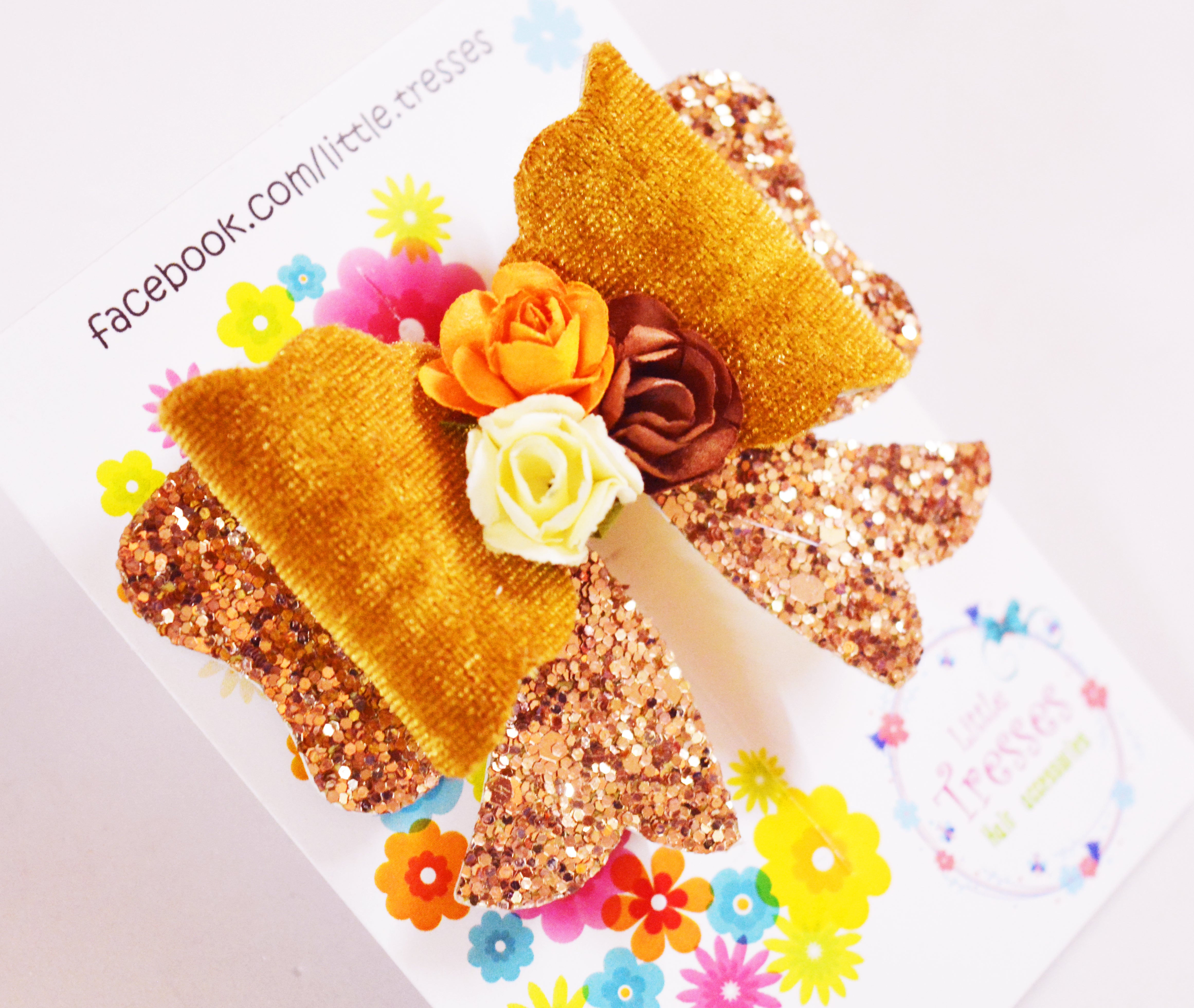 Scalloped Bow Clip - Brown & Rose Gold