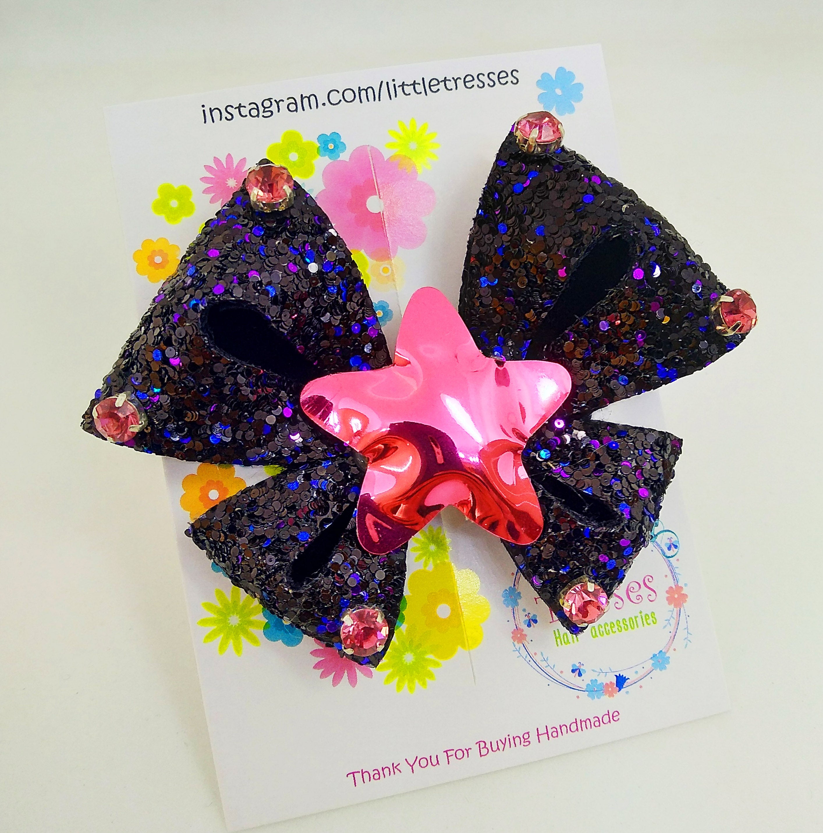 Butterfly Bow Clip - Black & Pink