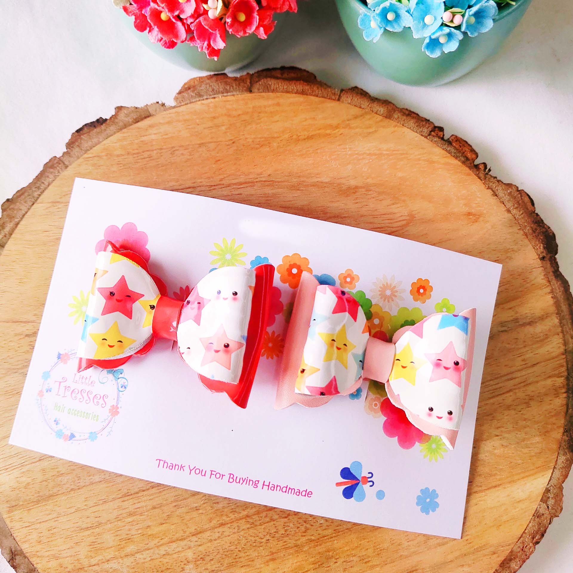 Combo of 2 layered Star Scalloped Clips - Red & Pink