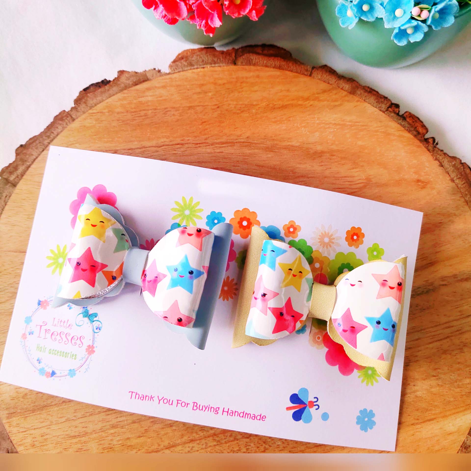 Combo of 2 Layered Star Scalloped Bow Clip - Blue & Yellow