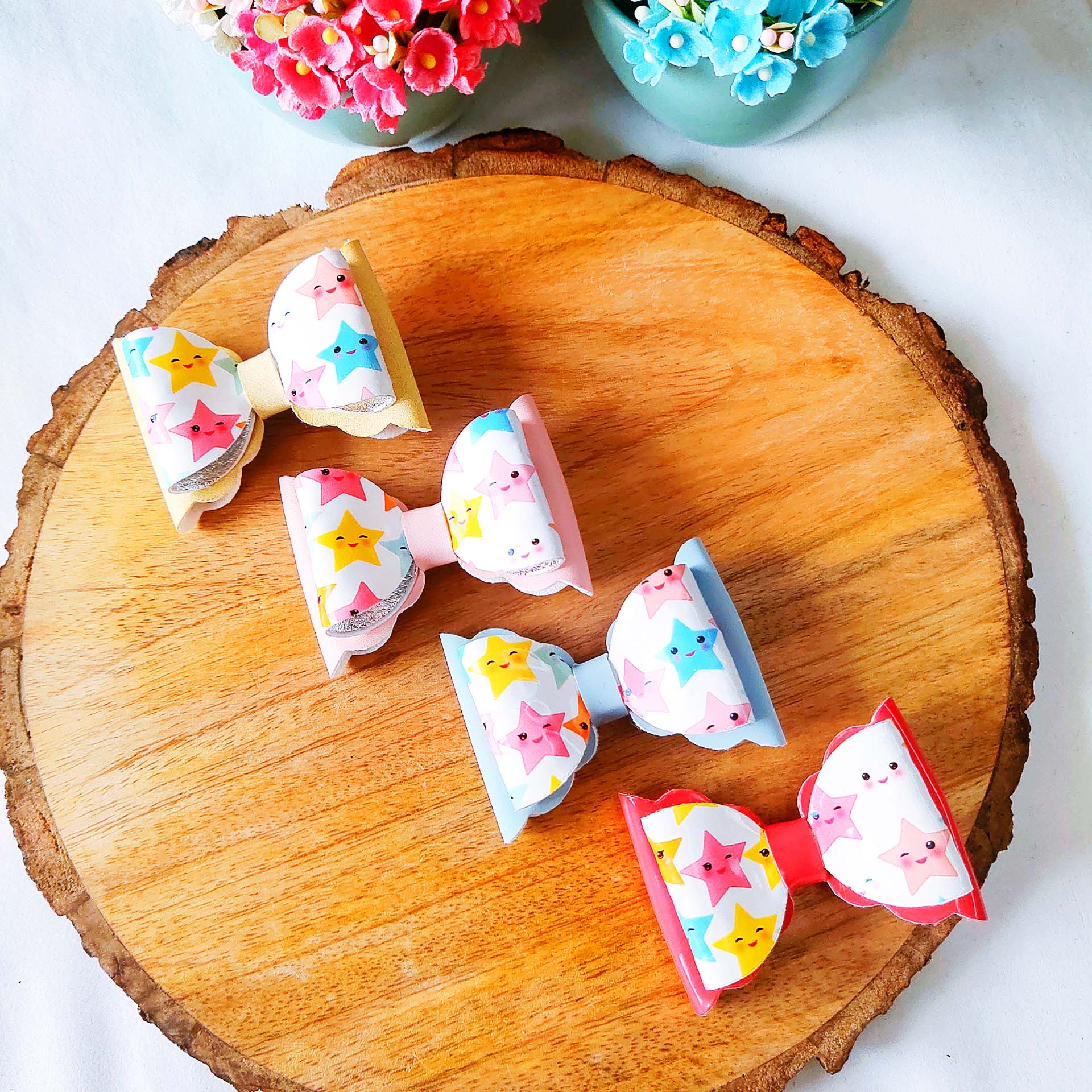 Combo of 4 Double Layered Star Scalloped Bow Clips