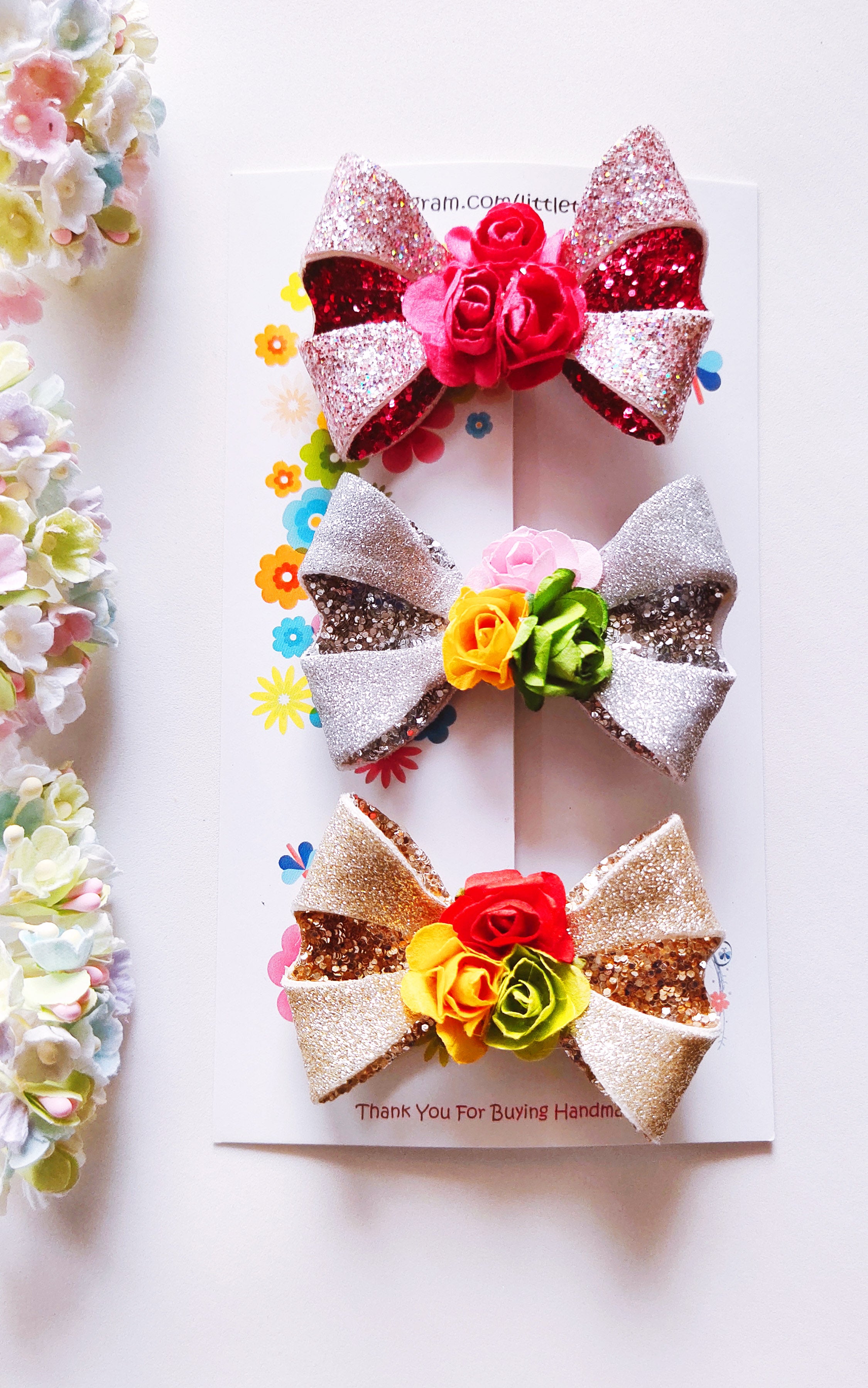 Combo of 3 Key Bow Clips - Golden, Silver & Pink