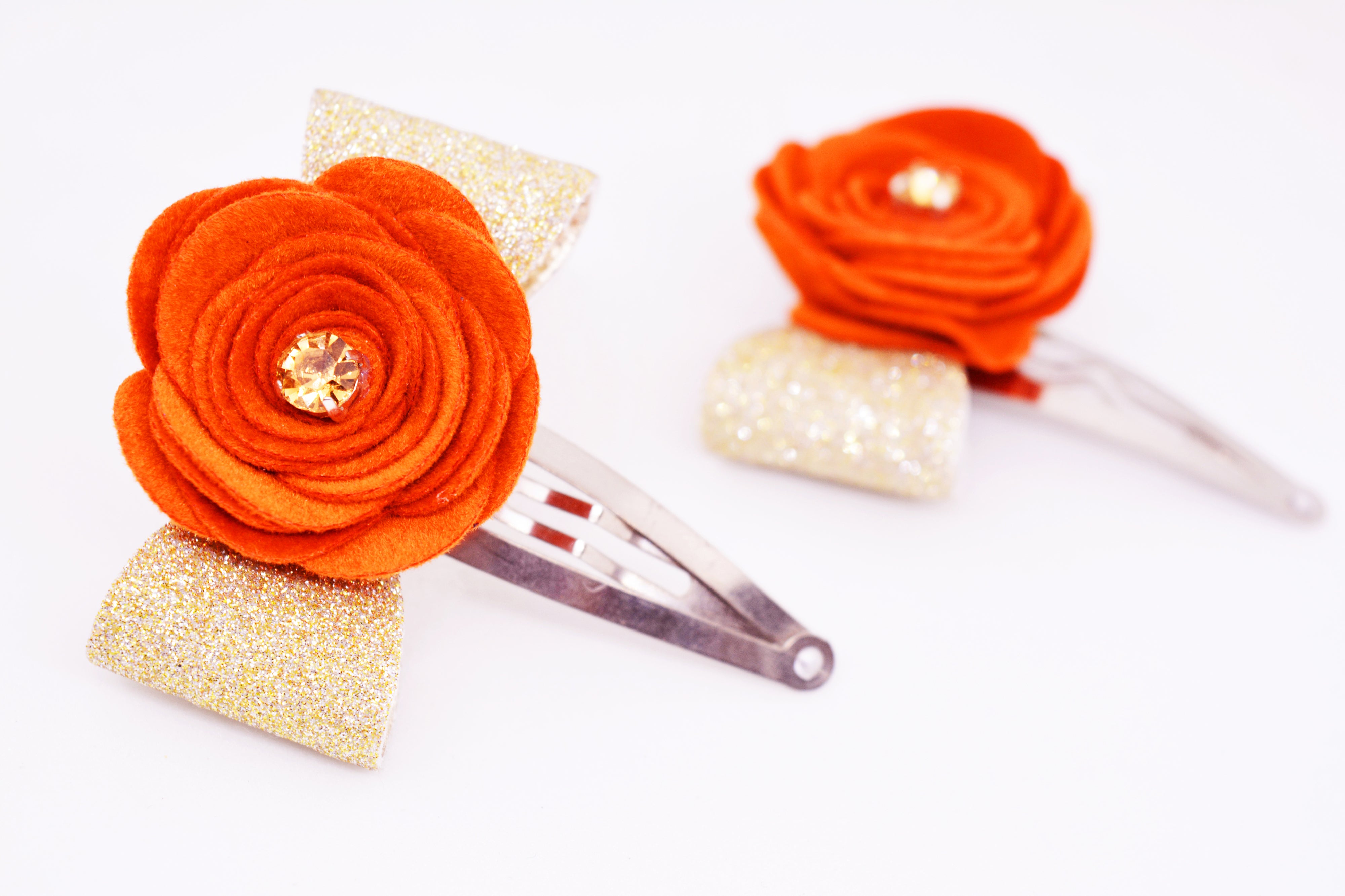 Rose on Bow SnapOn Clip Pair - Orange