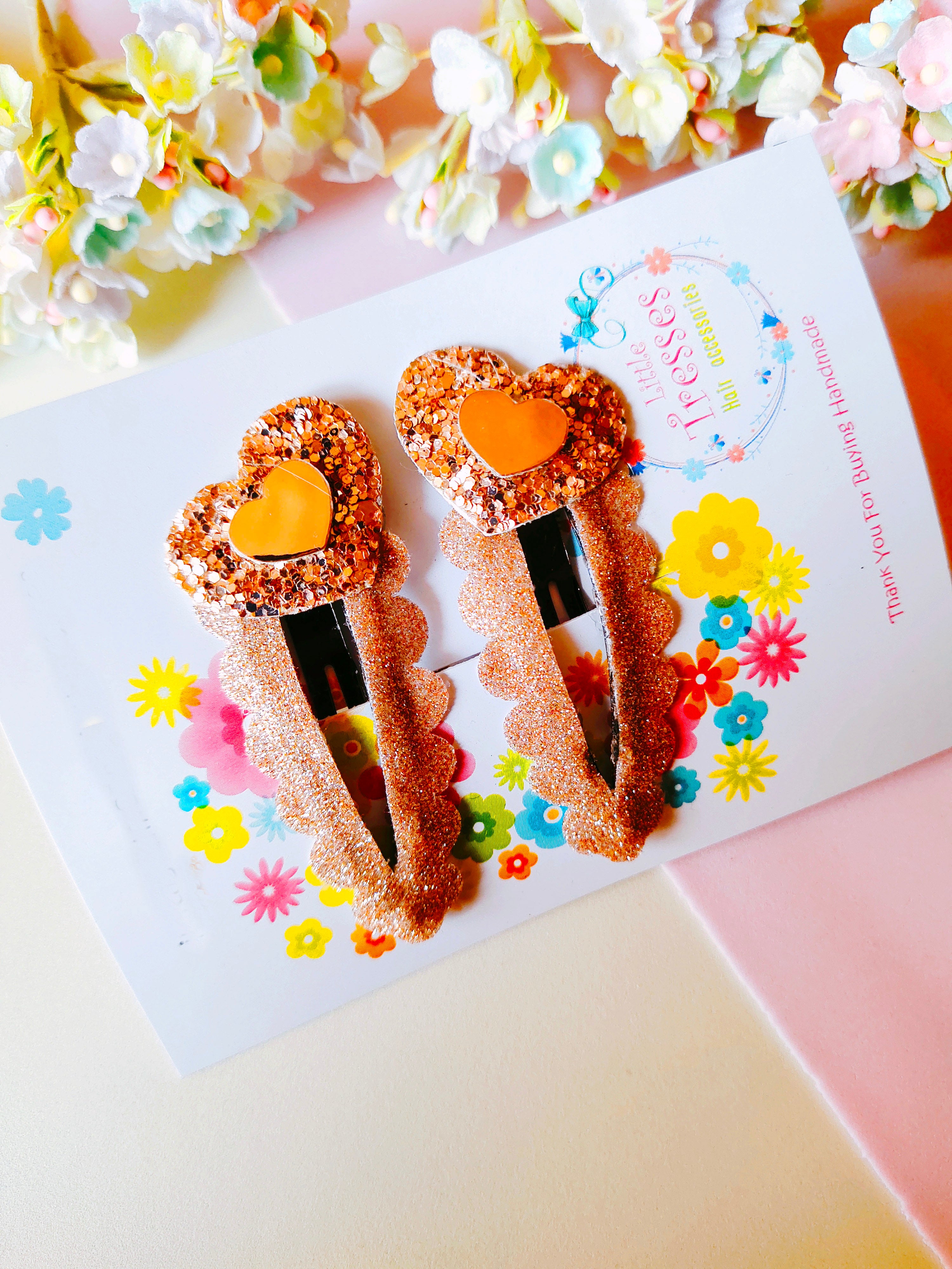 Tilted Hearts SnapOn Clip Pair - Rose Gold