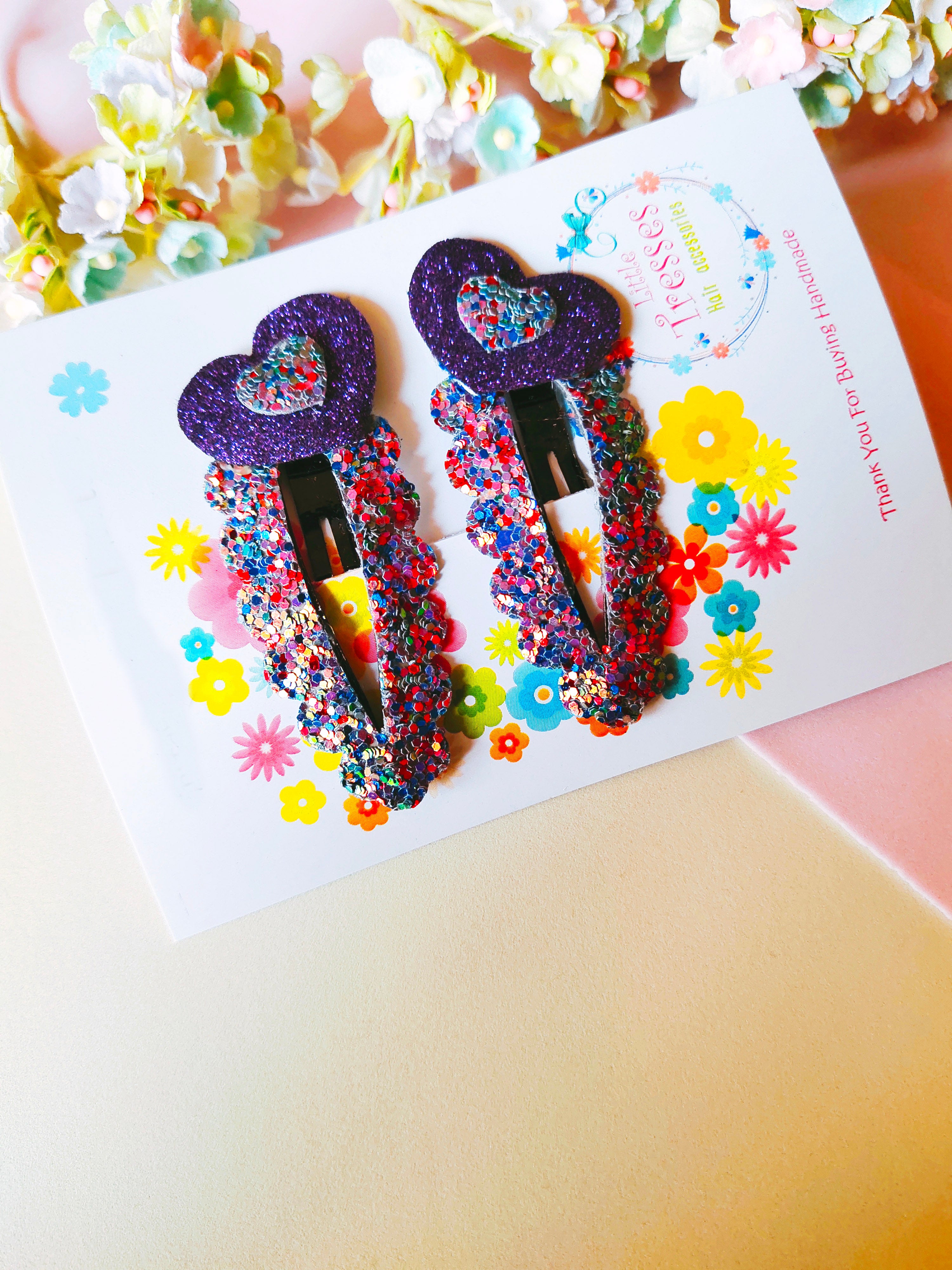 Tilted Hearts SnapOn Clip Pair - Purple