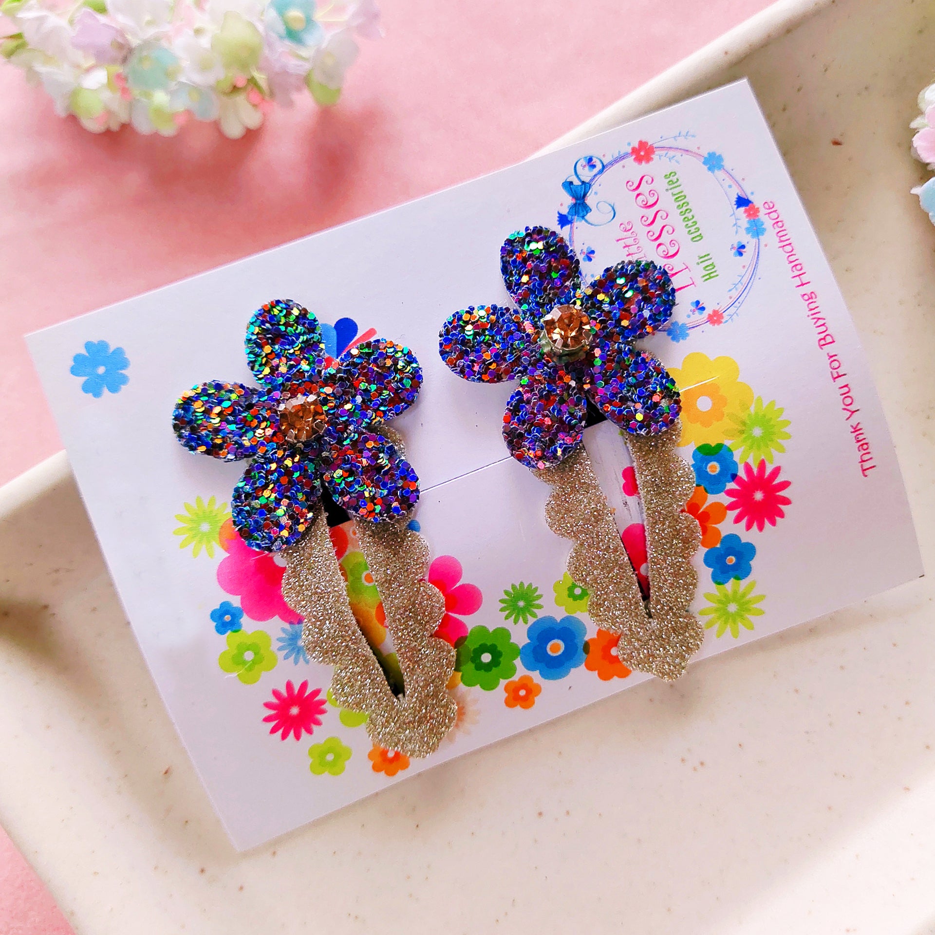 Flower SnapOn Clip Pair - Purple