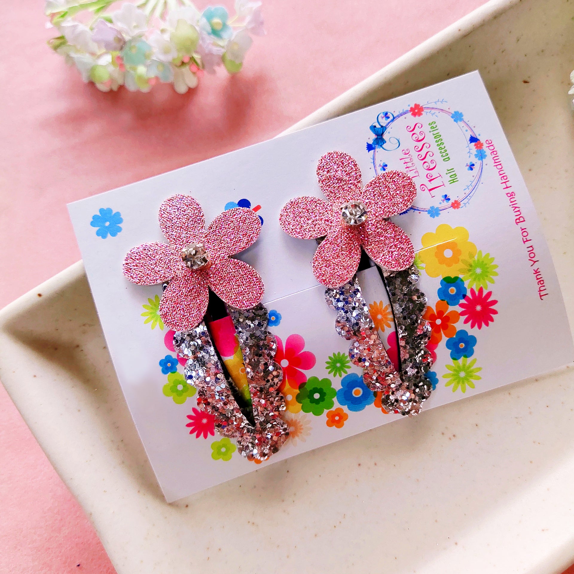 Flower SnapOn Clip Pair - Light Pink