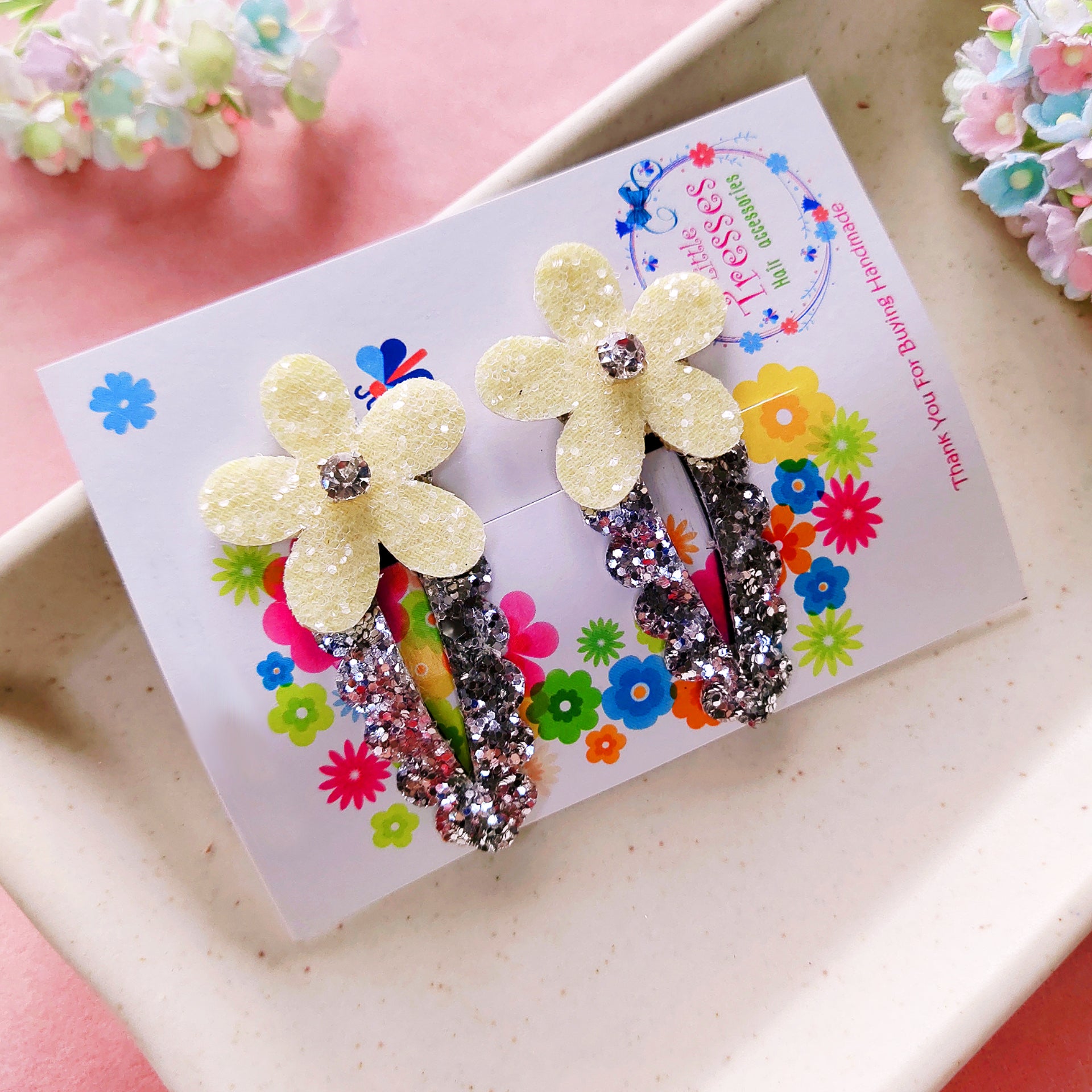 Flower SnapOn Clip Pair - Yellow