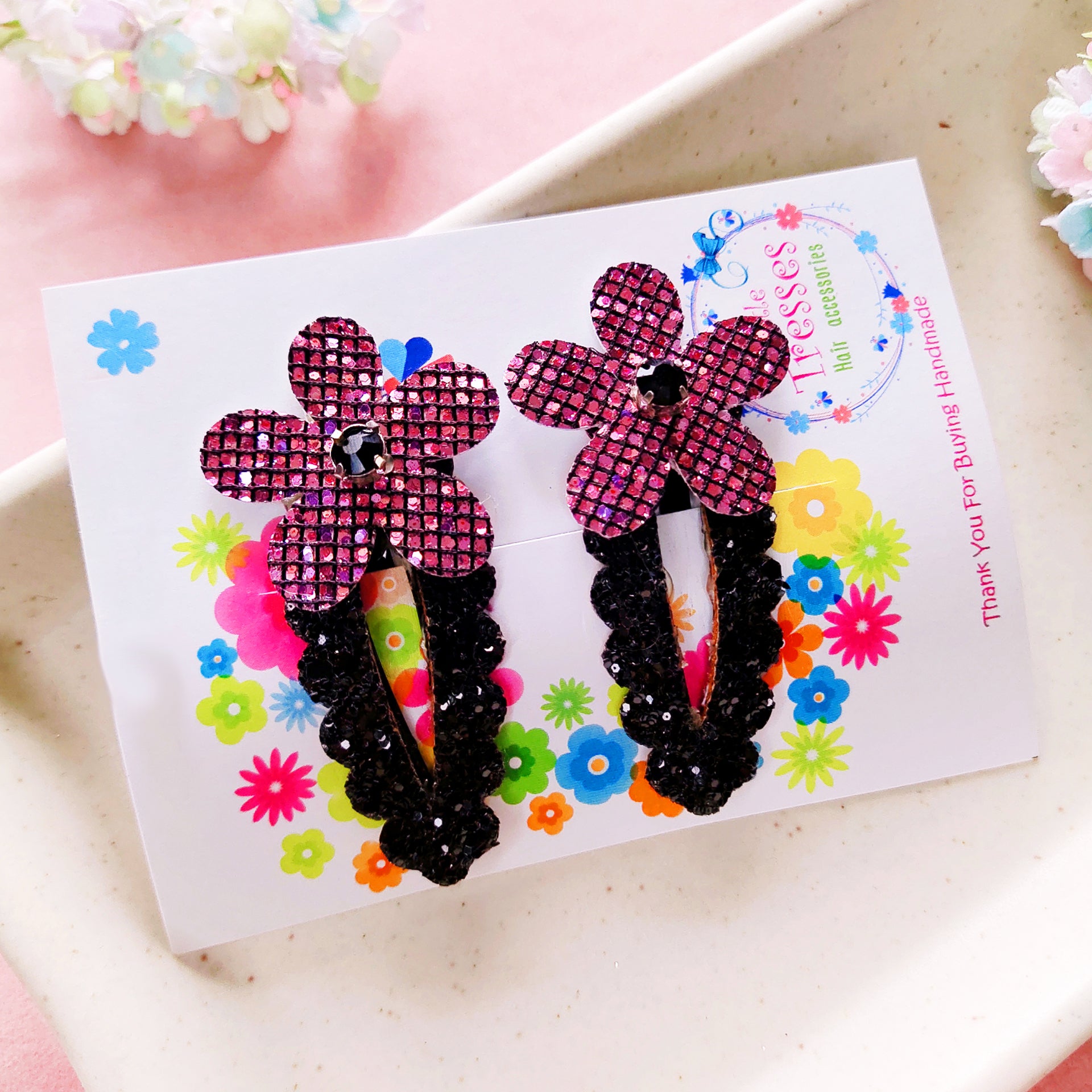 Flower SnapOn Clip Pair - Purple