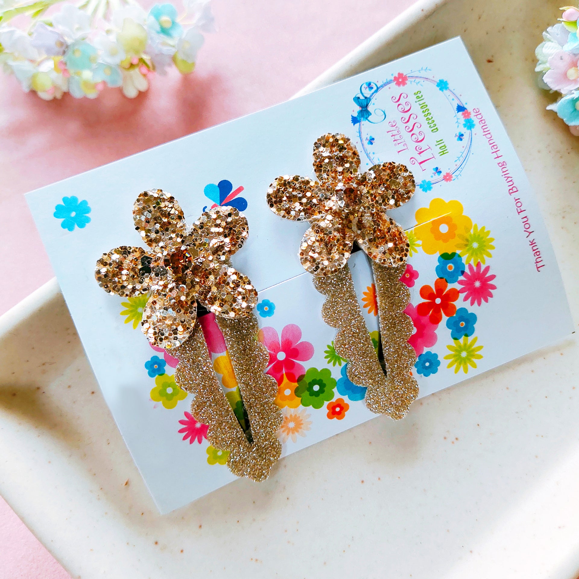Flower SnapOn Clip Pair - Golden