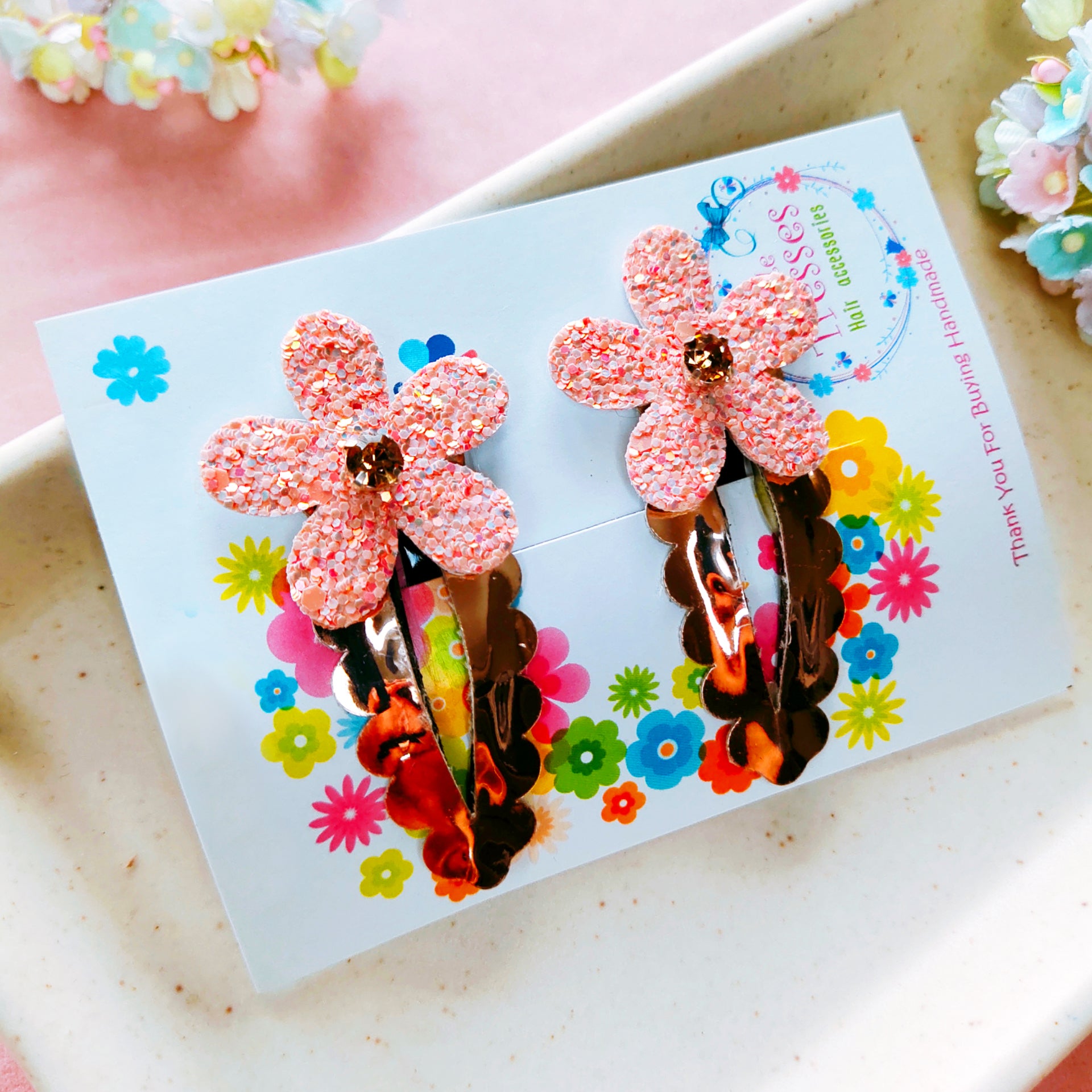 Flower SnapOn Clip Pair - Peach