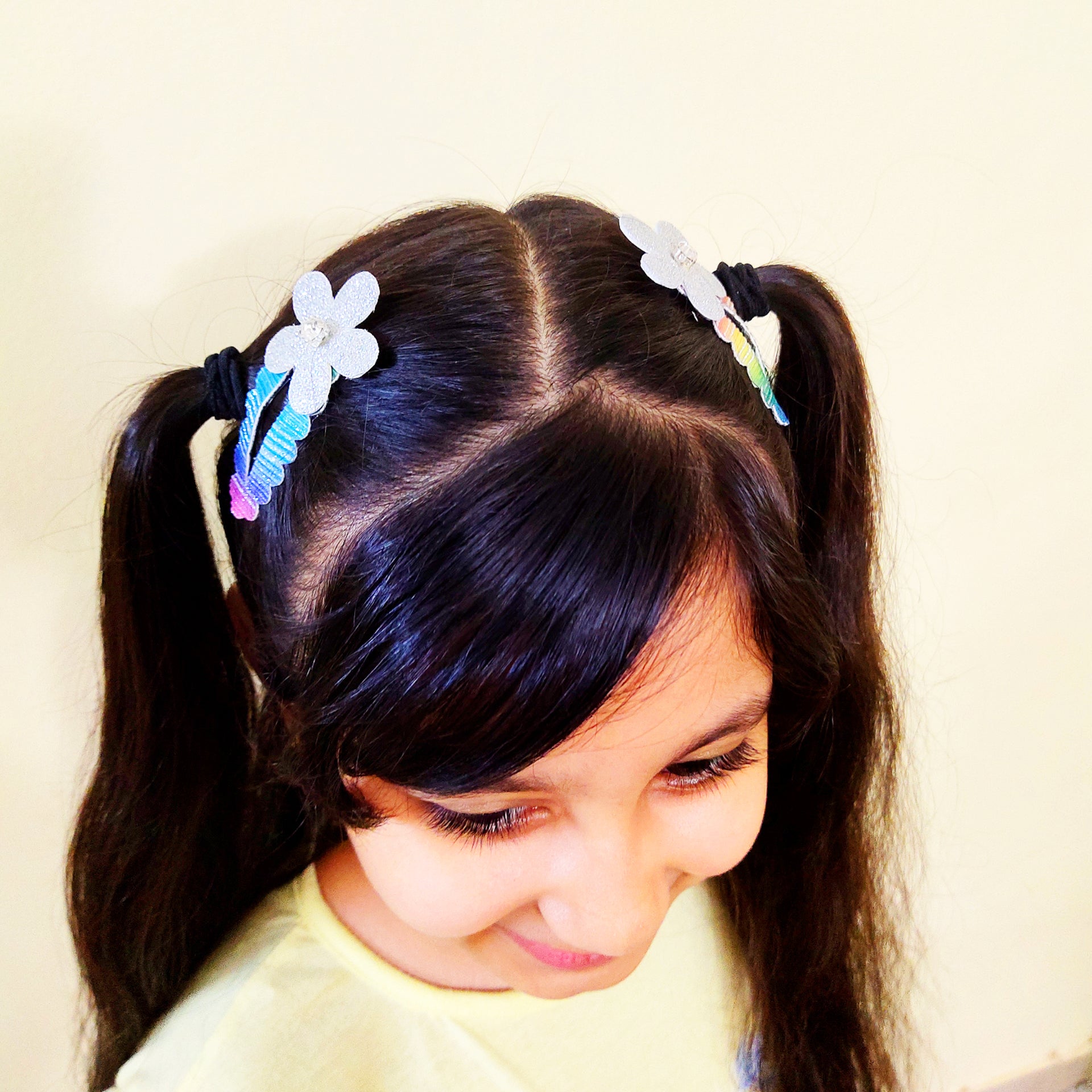 Flower SnapOn Clip Pair - Multicolor Silver