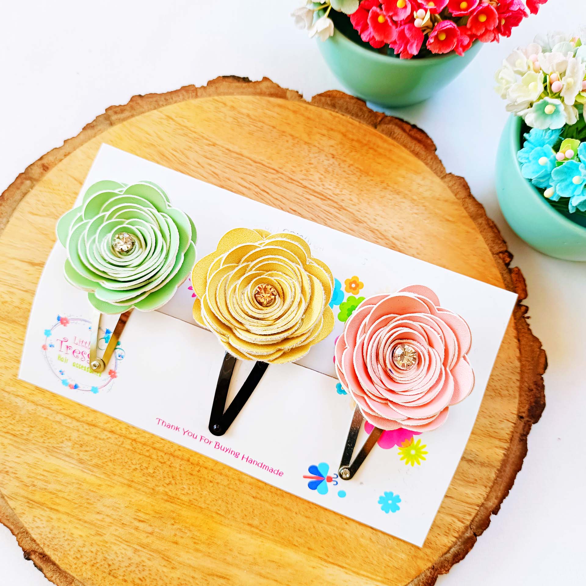 Combo of 3 Rose Clips - Green, Yellow, Pink