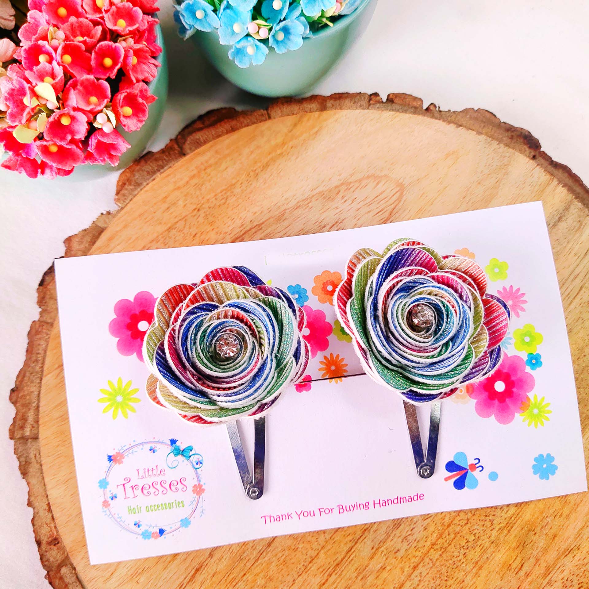 Rose Flower SnapOn Clip Pair - Multicolor