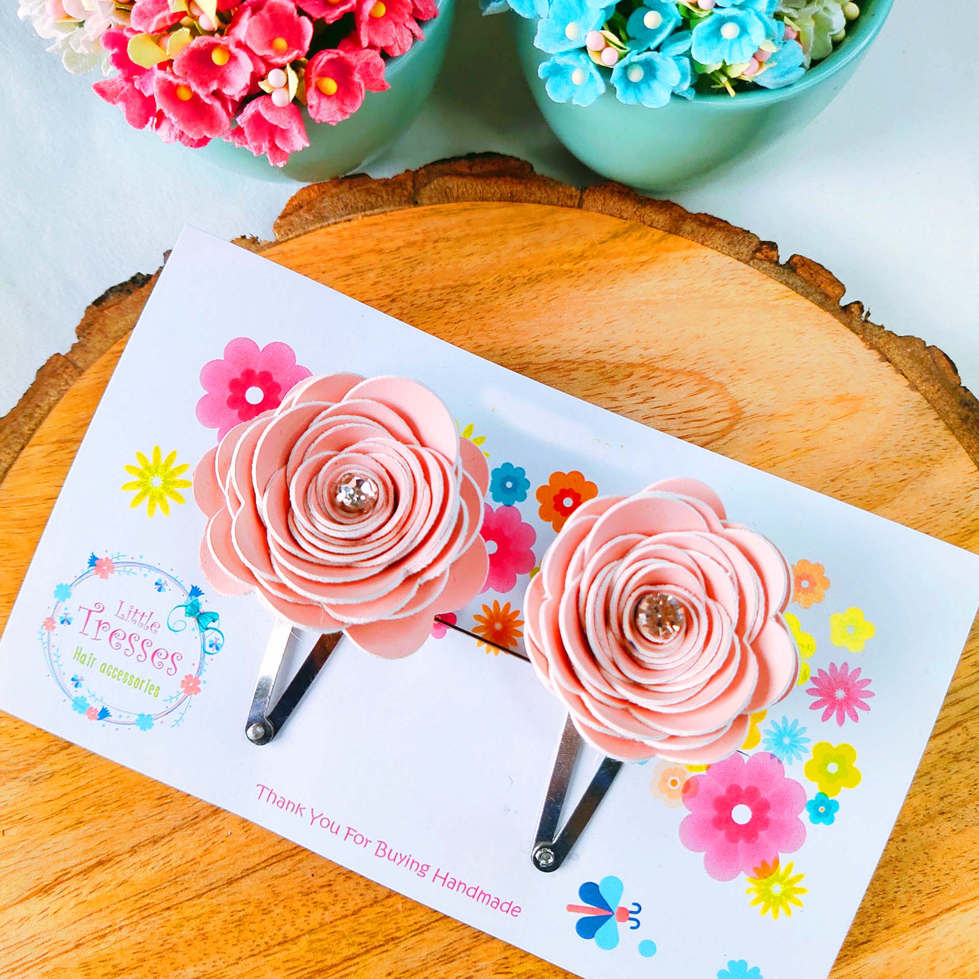 Rose Flower SnapOn Clip Pair - Light Pink