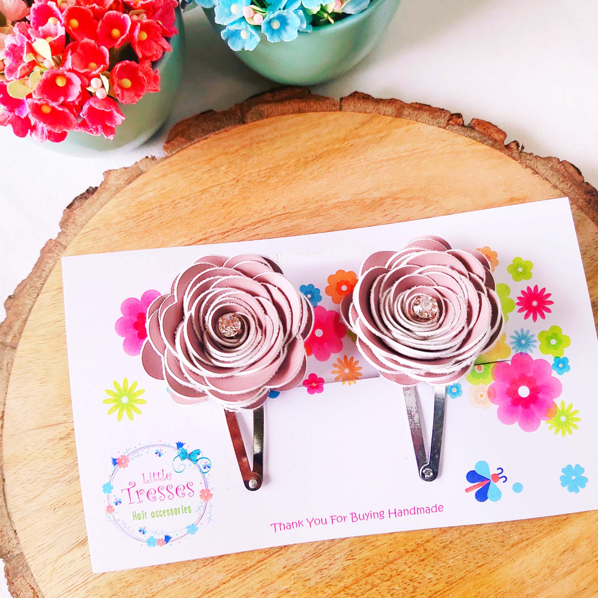 Rose Flower SnapOn Clip Pair - Purple