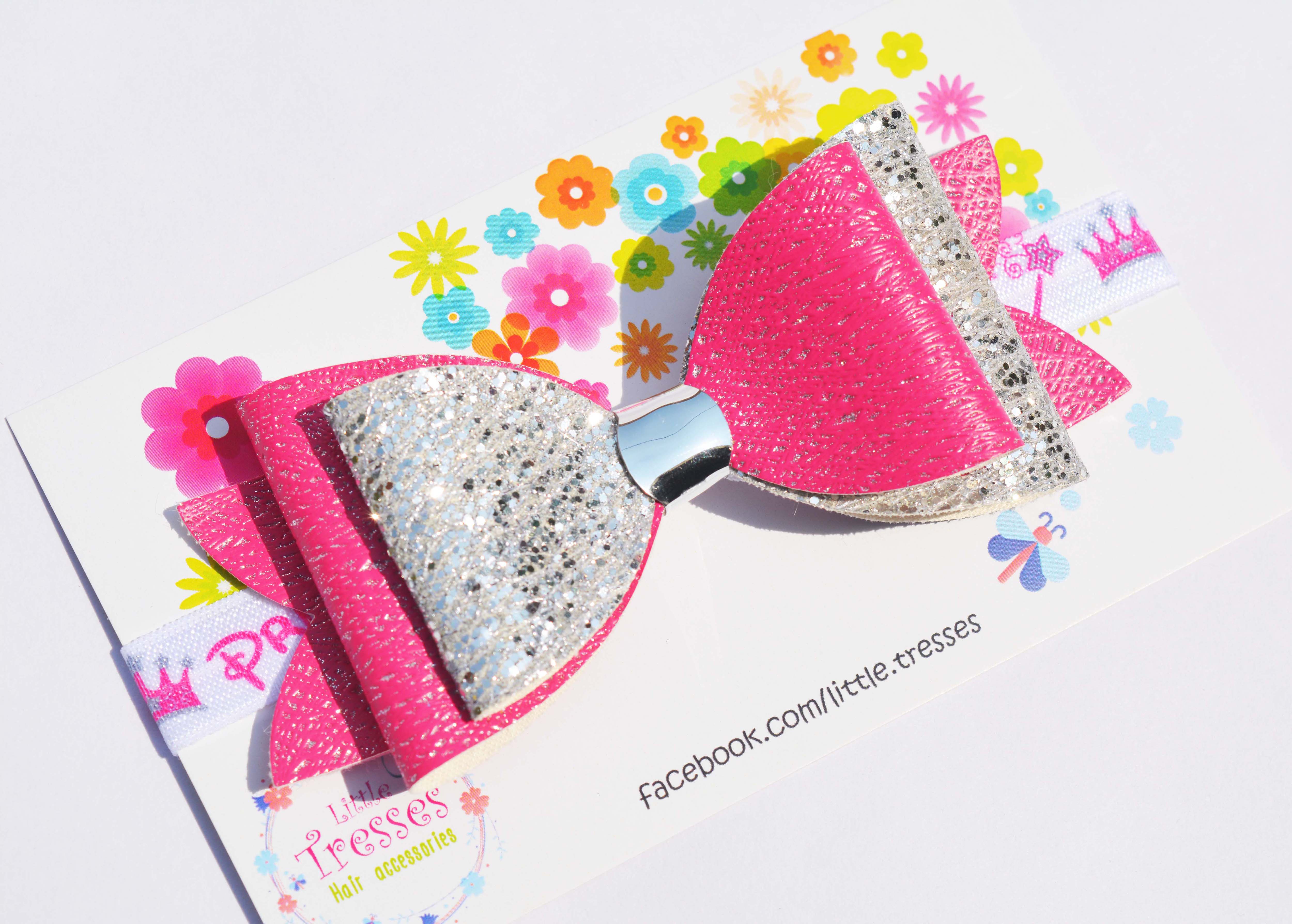 Big Double Layer Bow Soft Stretchable Headband - Dark Pink & Silver