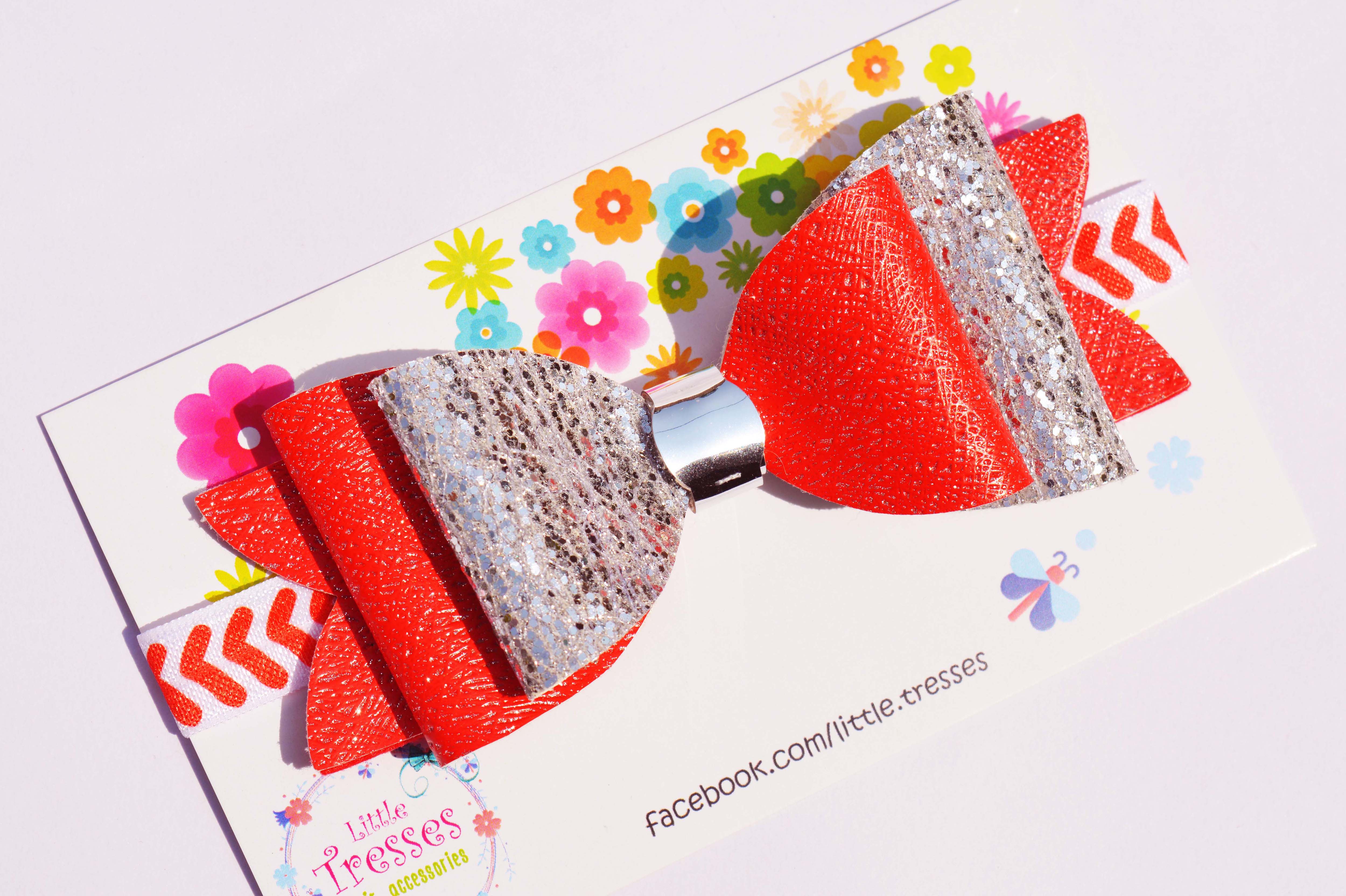 Big Double Layer Bow Soft Stretchable Headband - Red & Silver