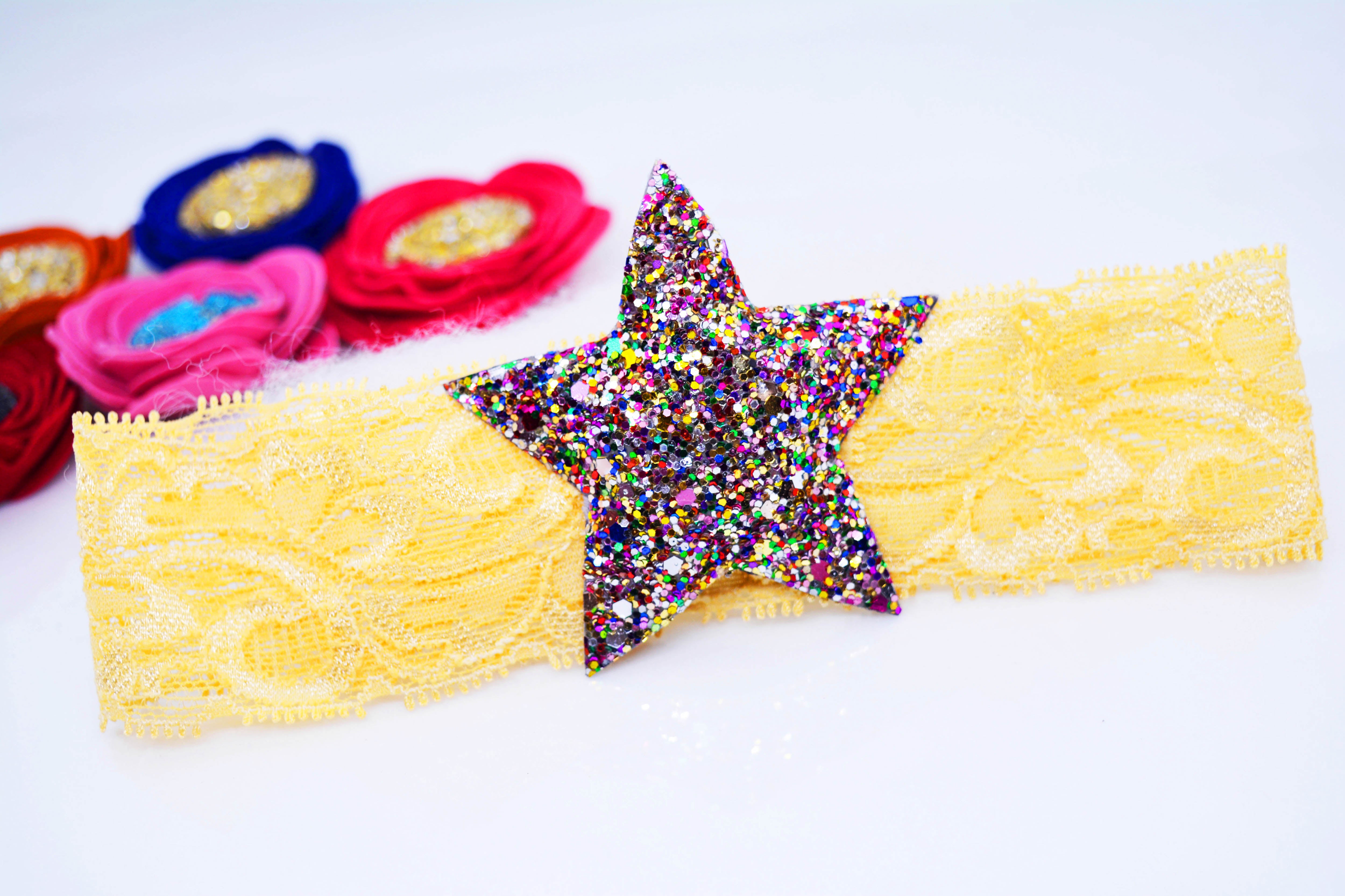 Star Broad Stretchable Lace Headband - Multicolor Golden