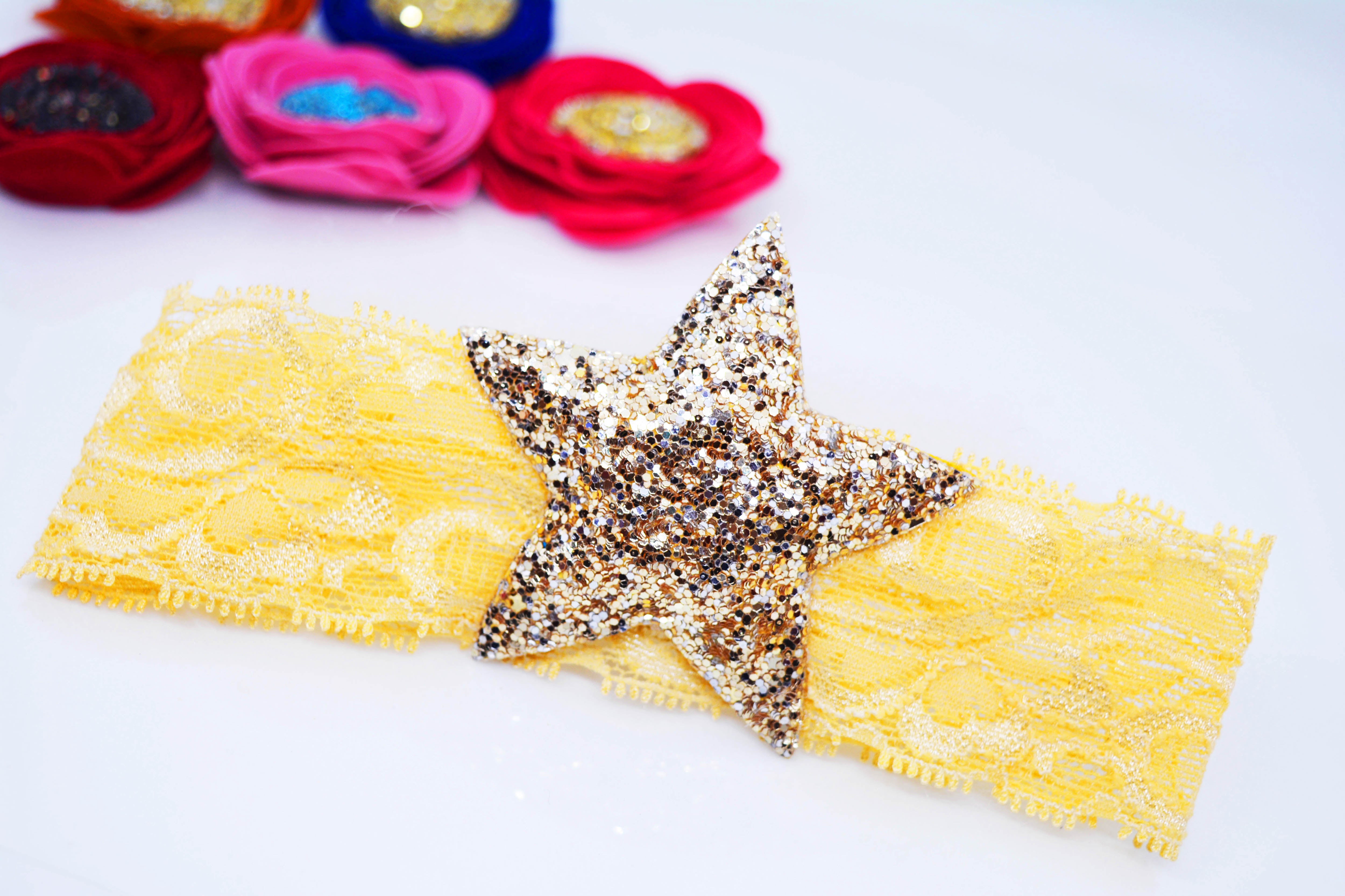 Star Broad Stretchable Lace Headband - Golden