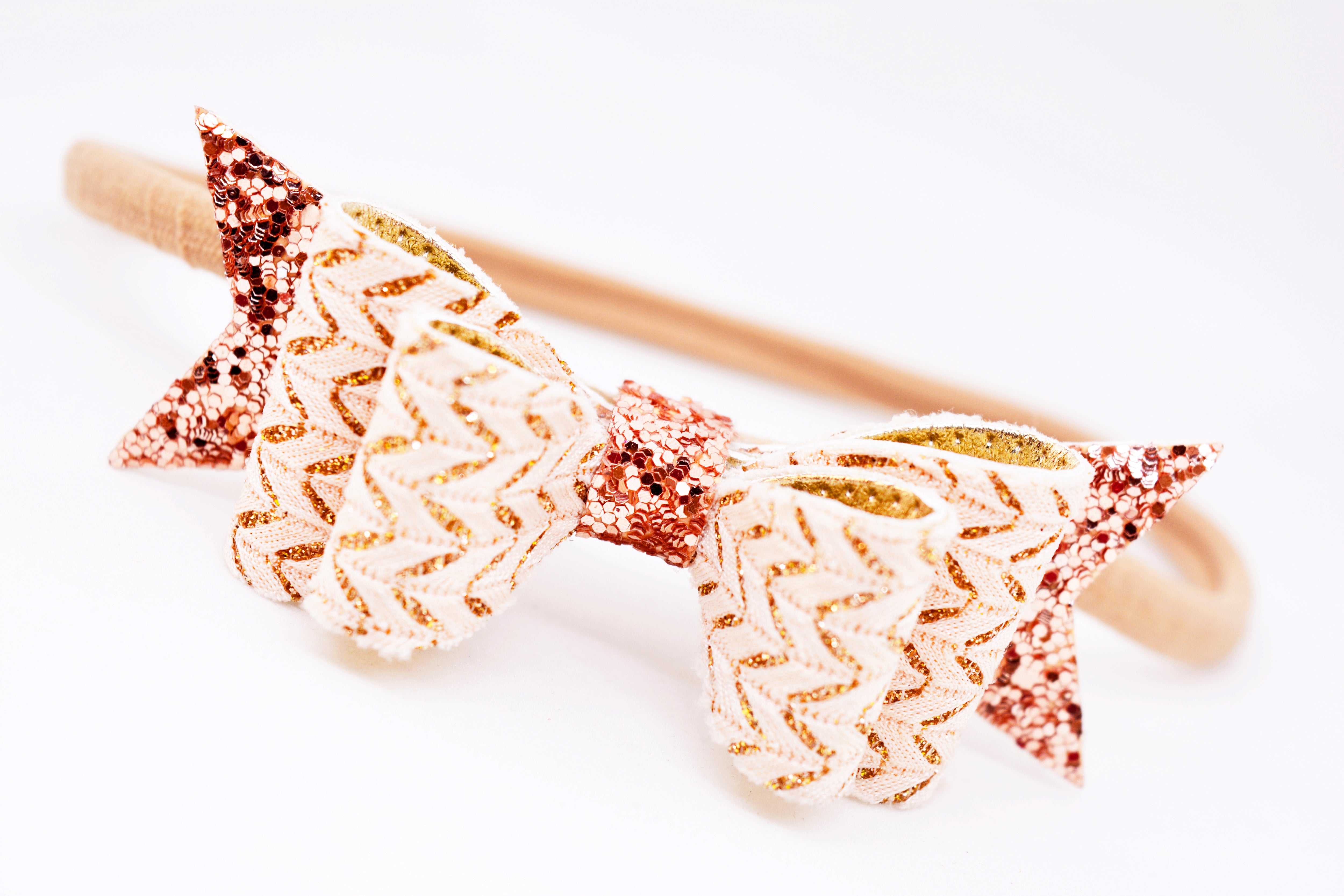 Shimmer Bow with Arrow Soft Stretchable Headband - Rose Gold