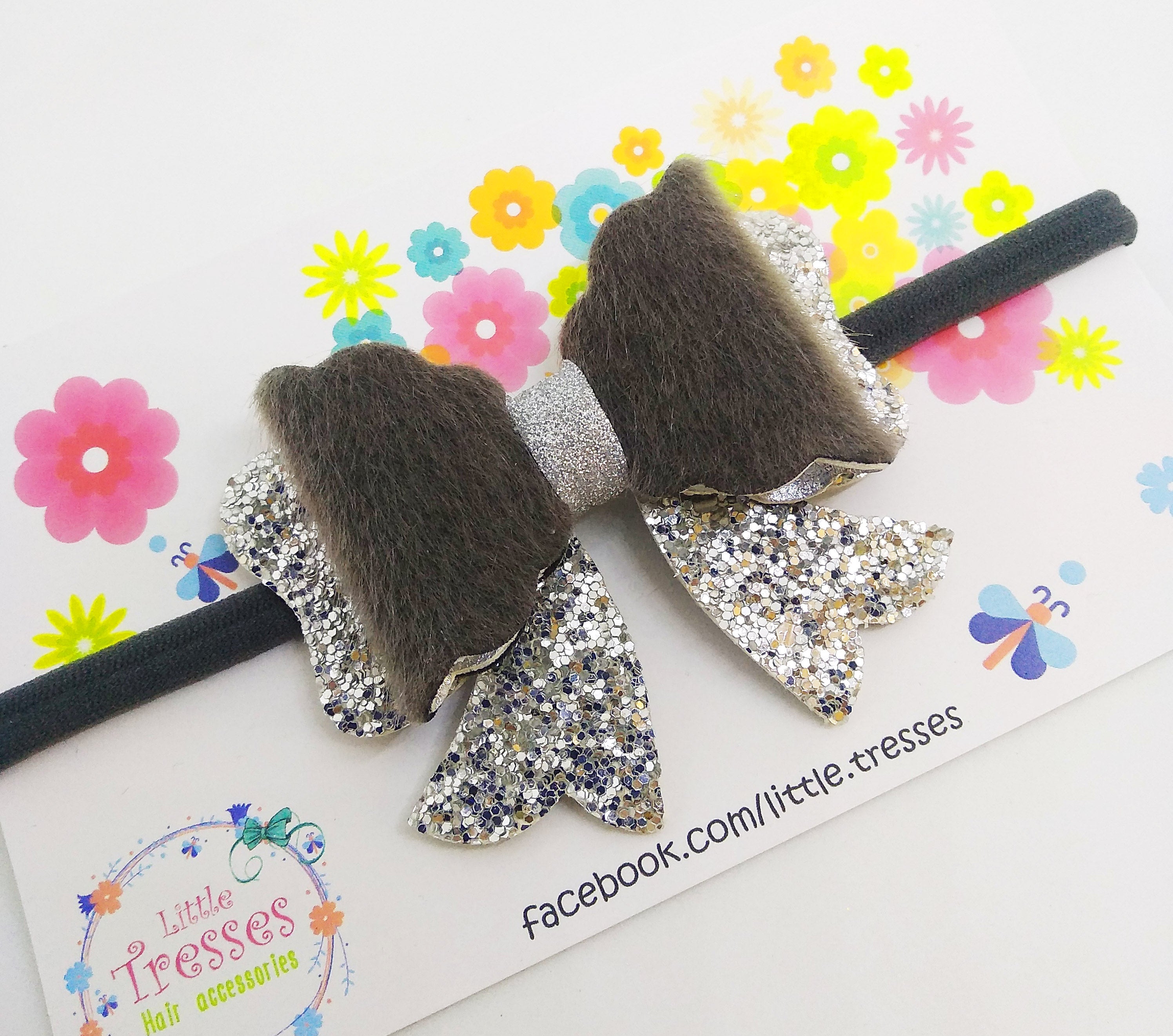 Scalloped Bow with Arrow Soft Stretchable Headband - Grey & Silver