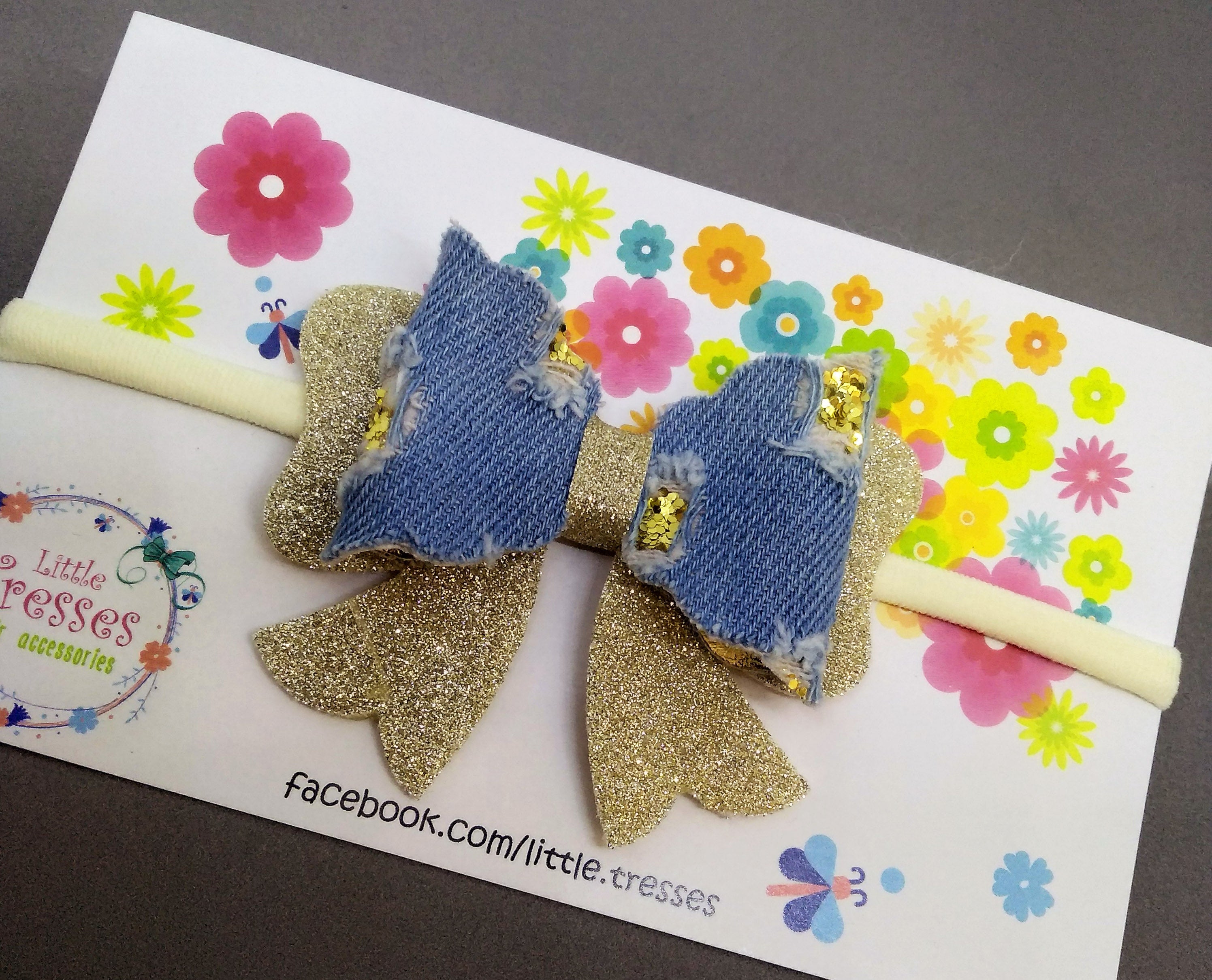 Scalloped Bow with Arrow Soft Stretchable Headband - Light Blue Denim