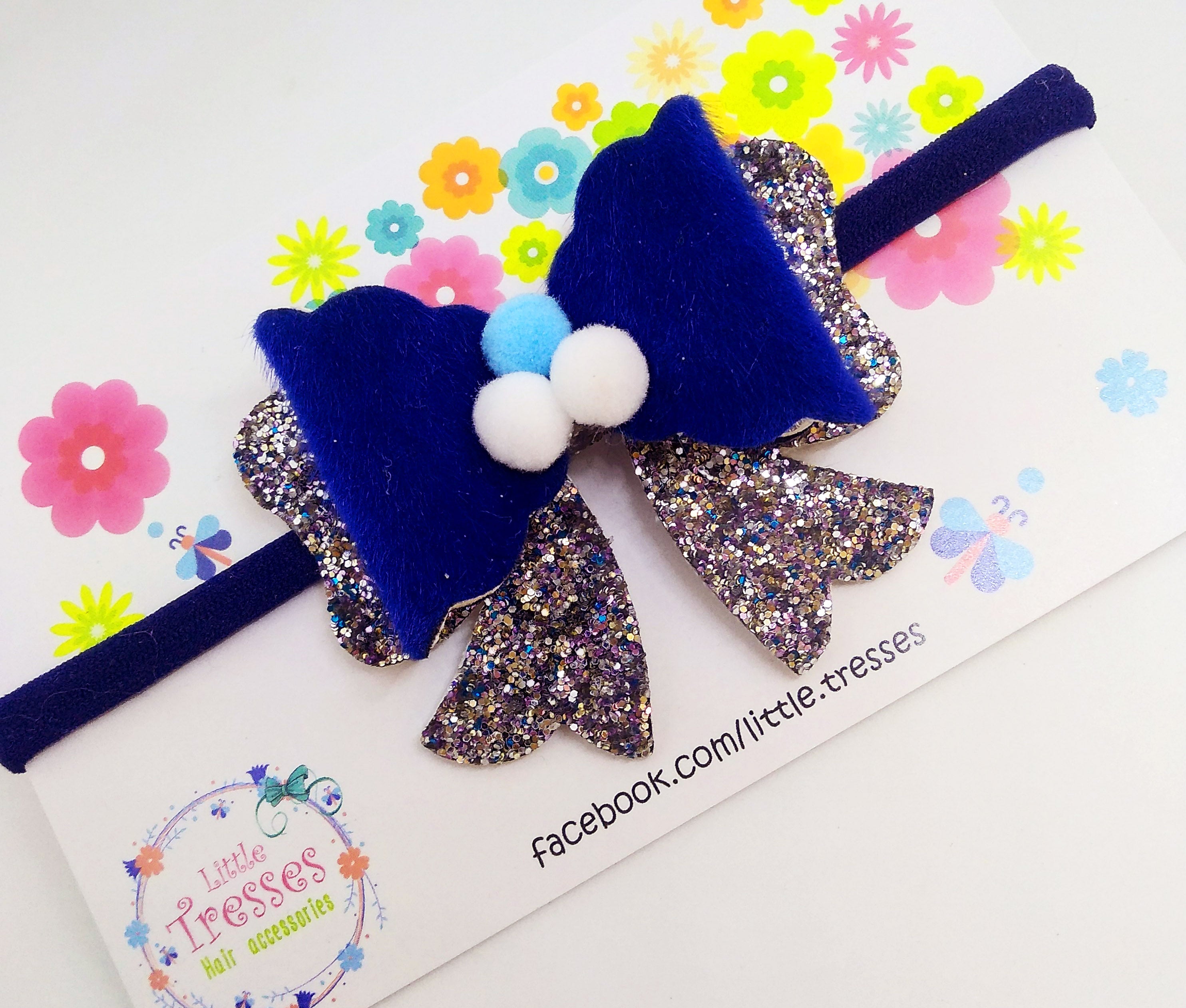 Scalloped Bow with Arrow Soft Stretchable Headband - Dark Blue