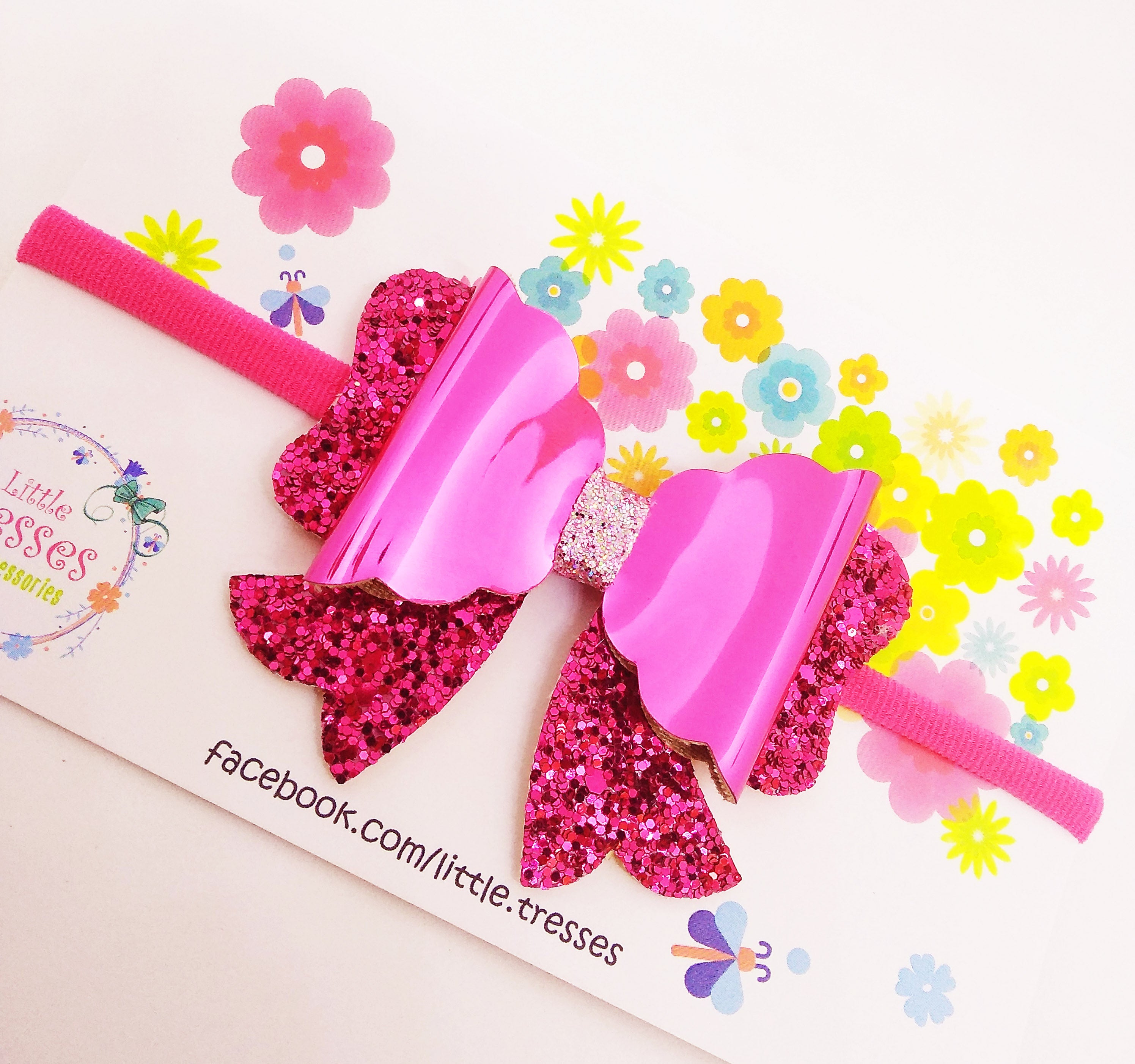 Scalloped Bow with Arrow Soft Stretchable Headband - Dark Pink Mirror