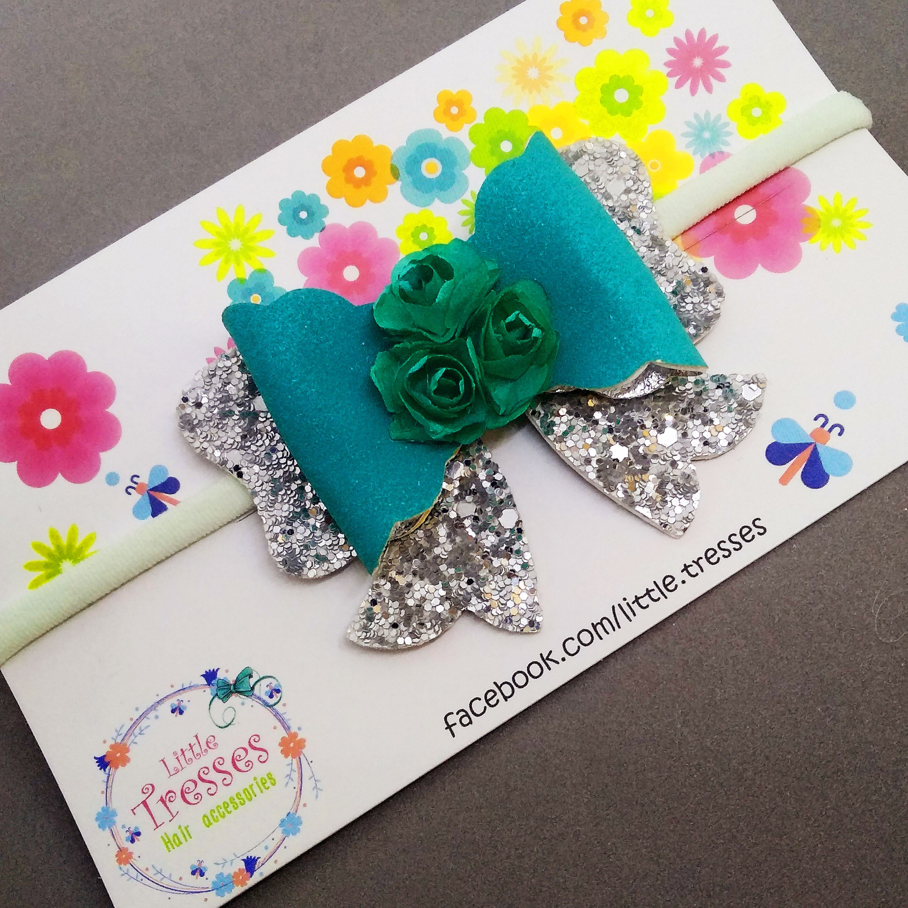 Scalloped Bow with Arrow Soft Stretchable Headband - Mint Green