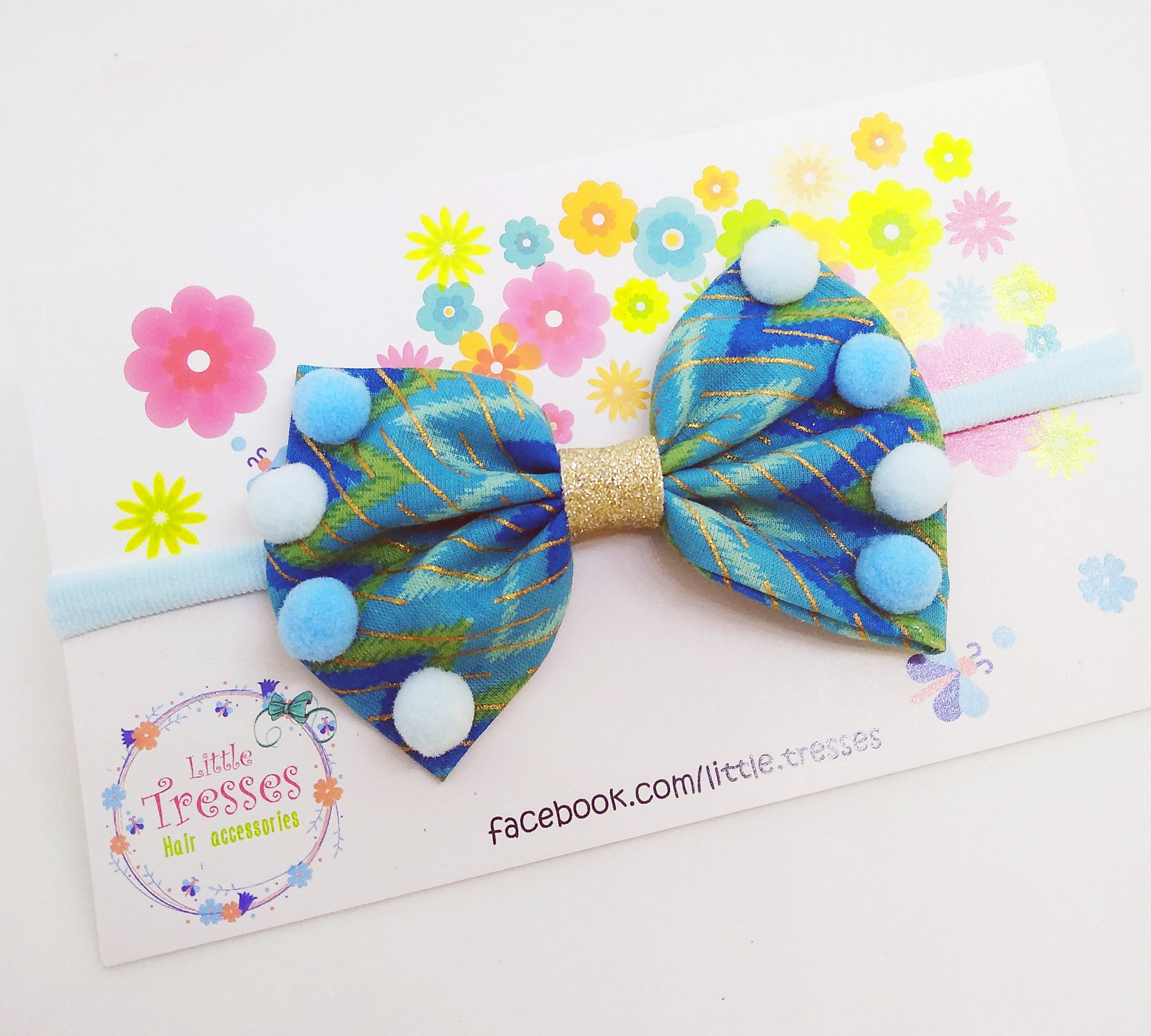 Pinched Bow Soft Headband - Chevron Blue