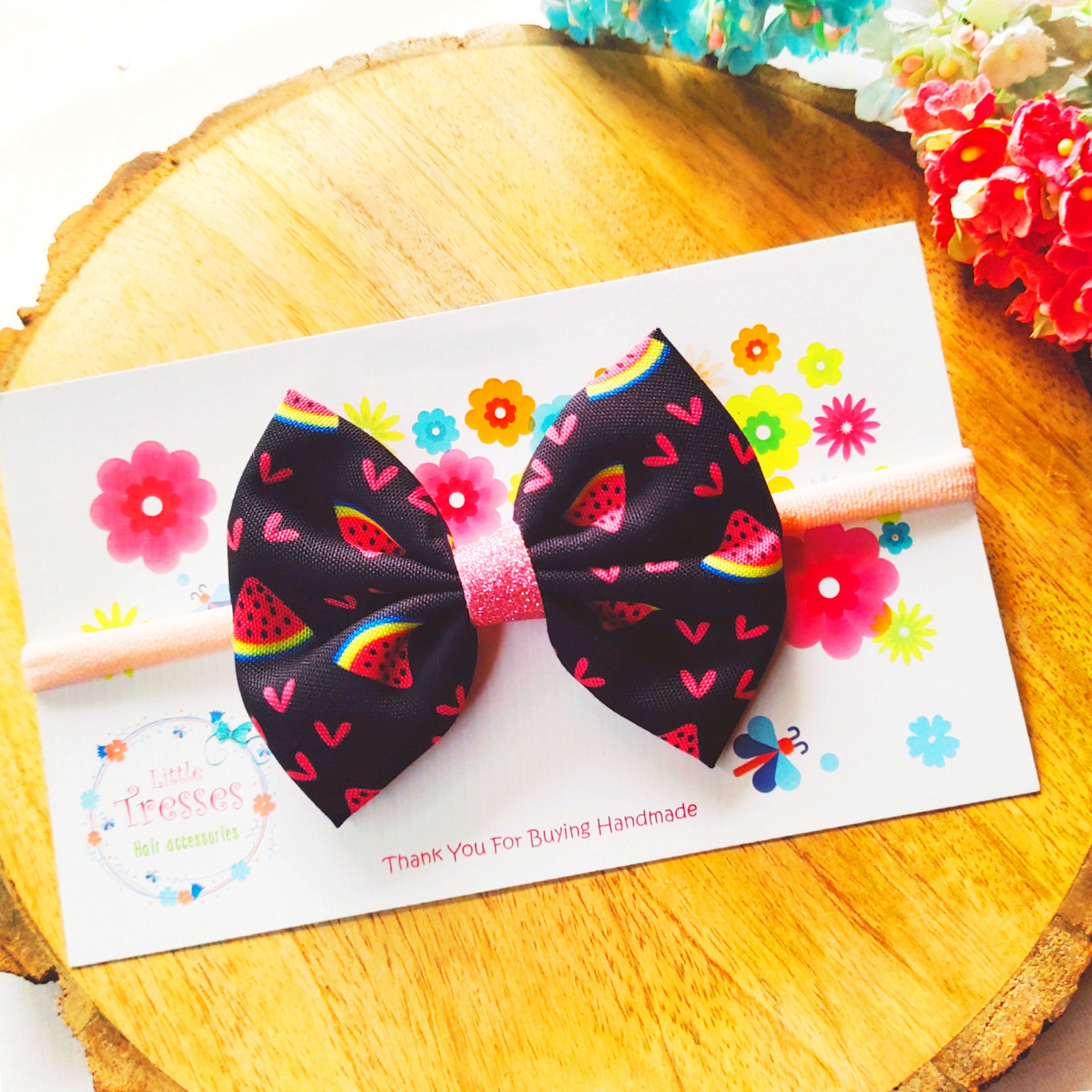 Pinched Bow Soft Headband - Watermelon