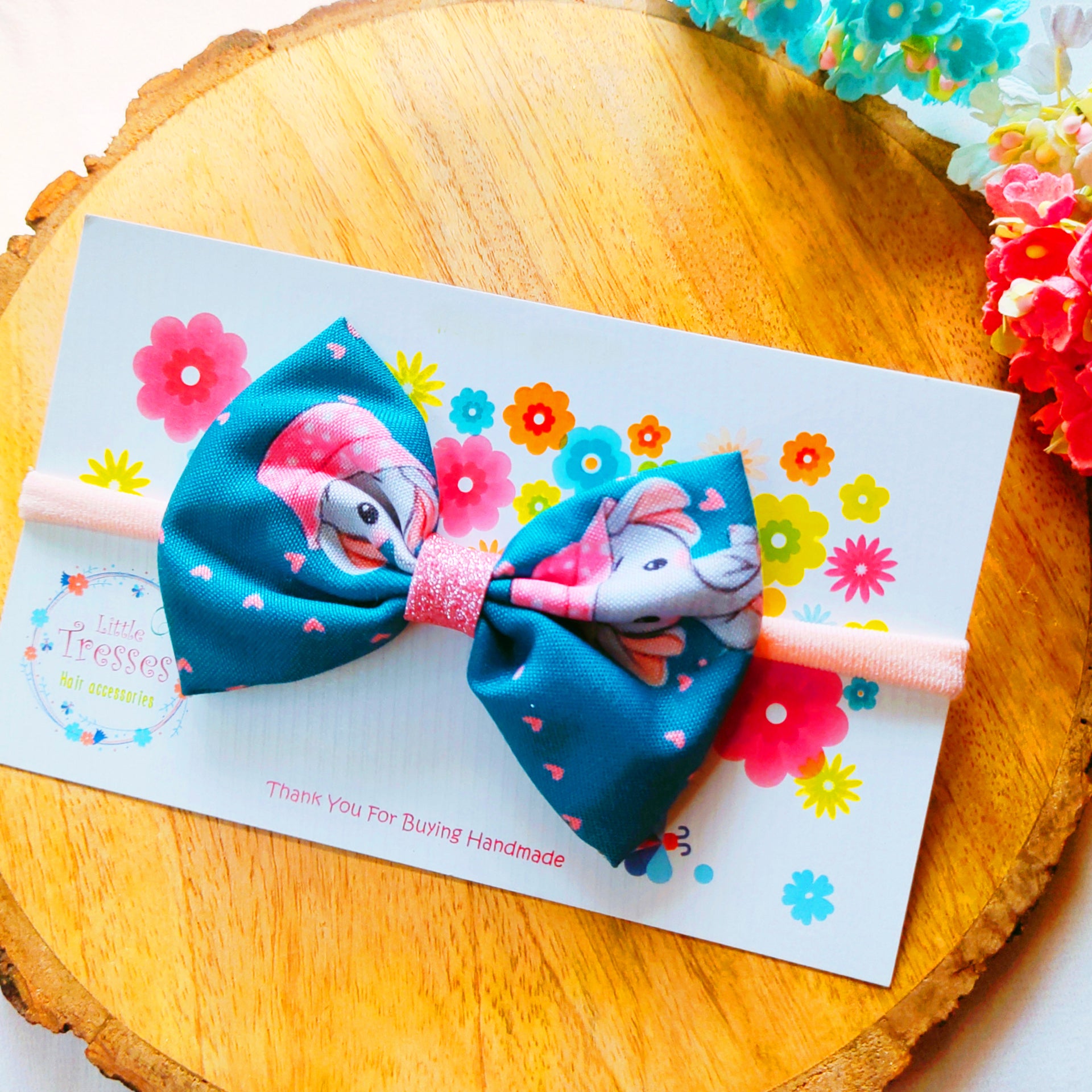 Pinched Bow Soft Headband - Baby Elephant