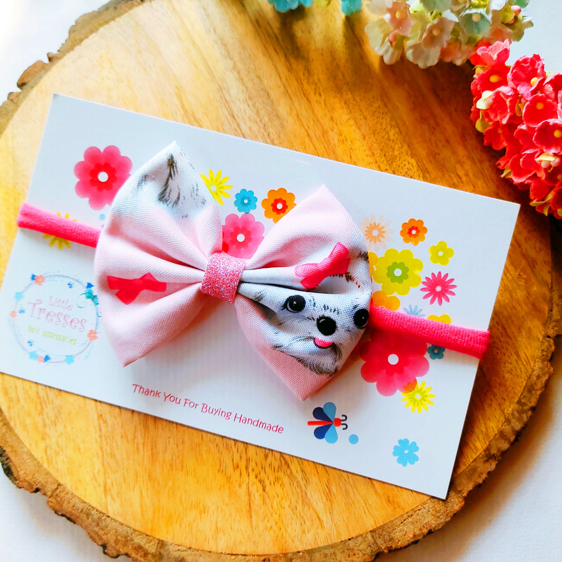 Pinched Bow Soft Headband - Pink Puppy