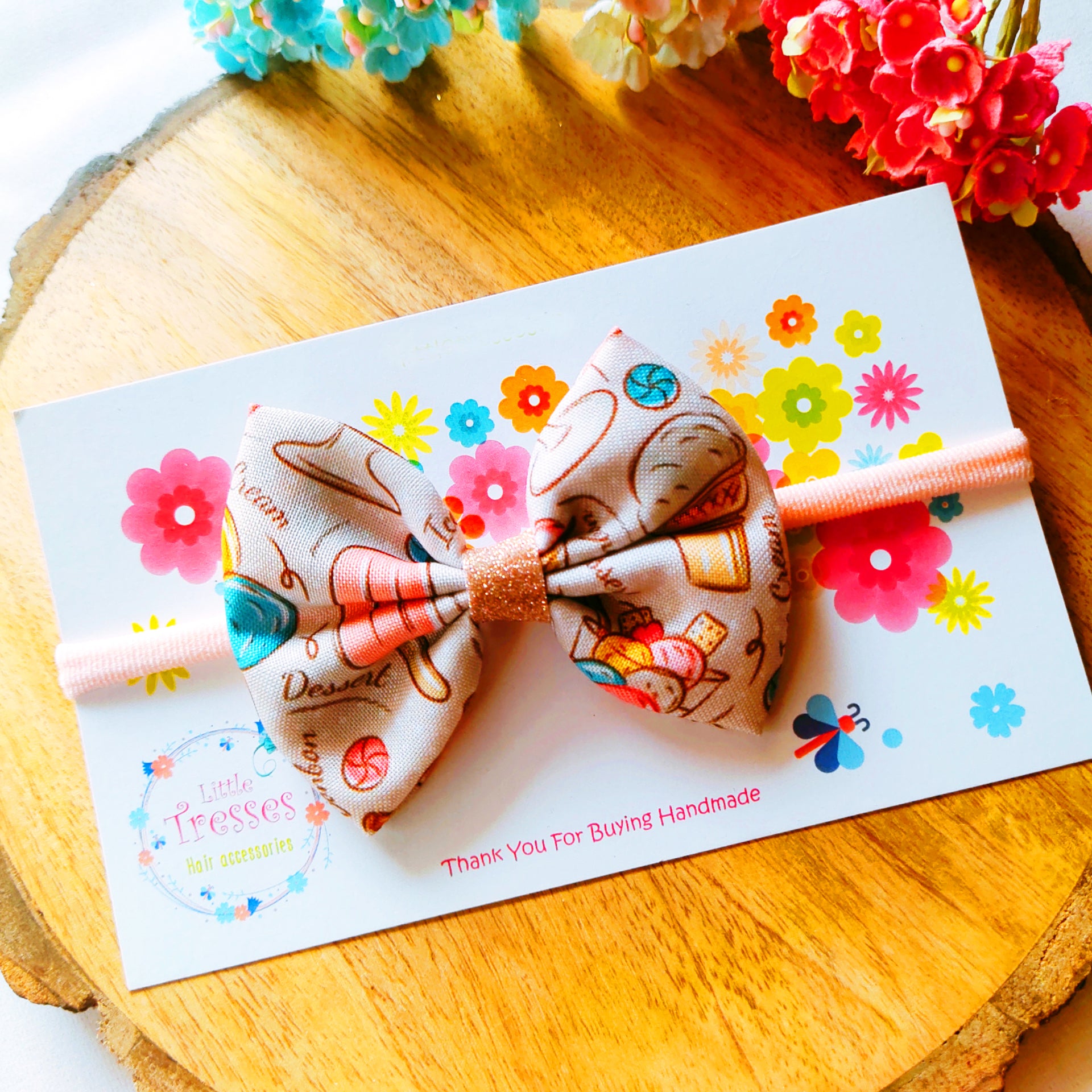 Pinched Bow Soft Headband - Yummy Icecream