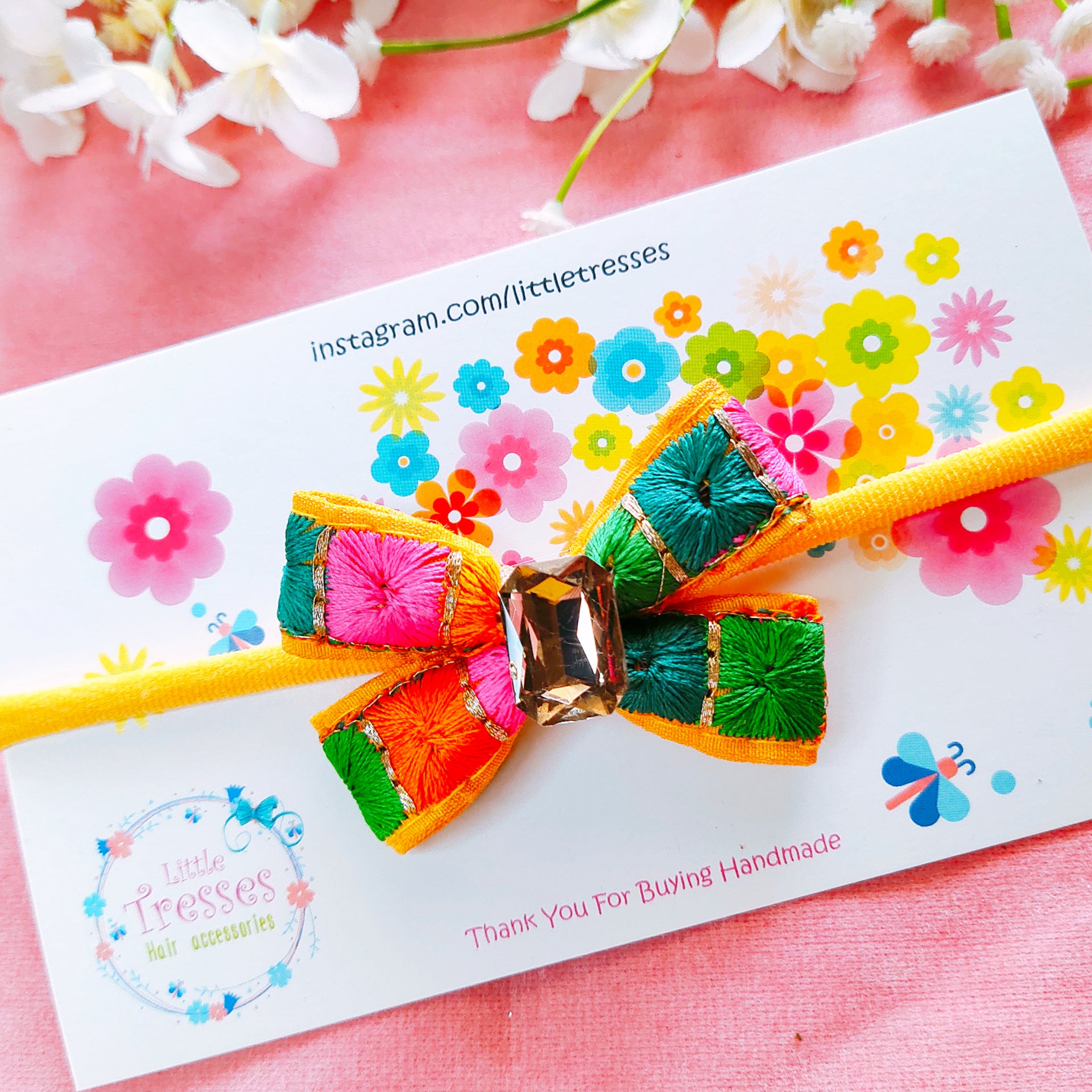 Embroidery Knot Bow Headband - Yellow