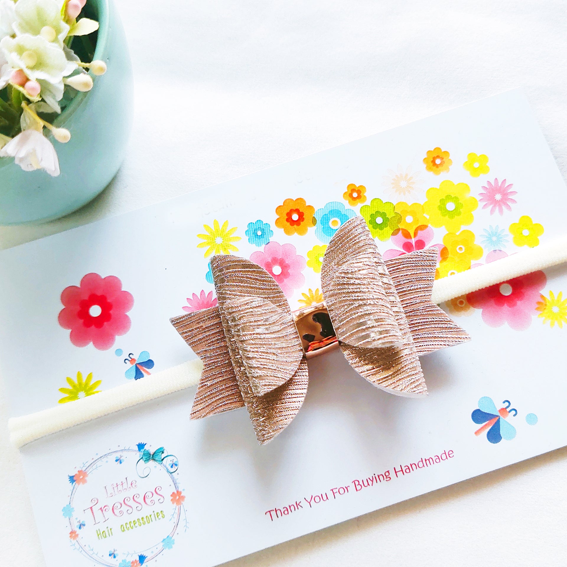 Rose Gold Small Layered Waves Bow Soft Headband