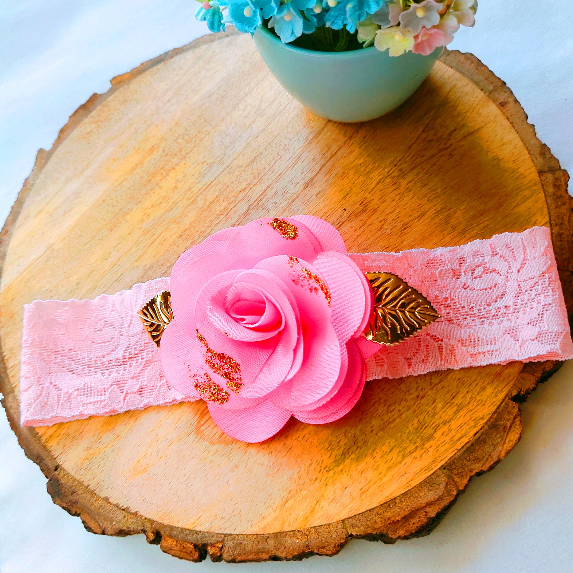 Rose Flower Lace Headband - Light Pink