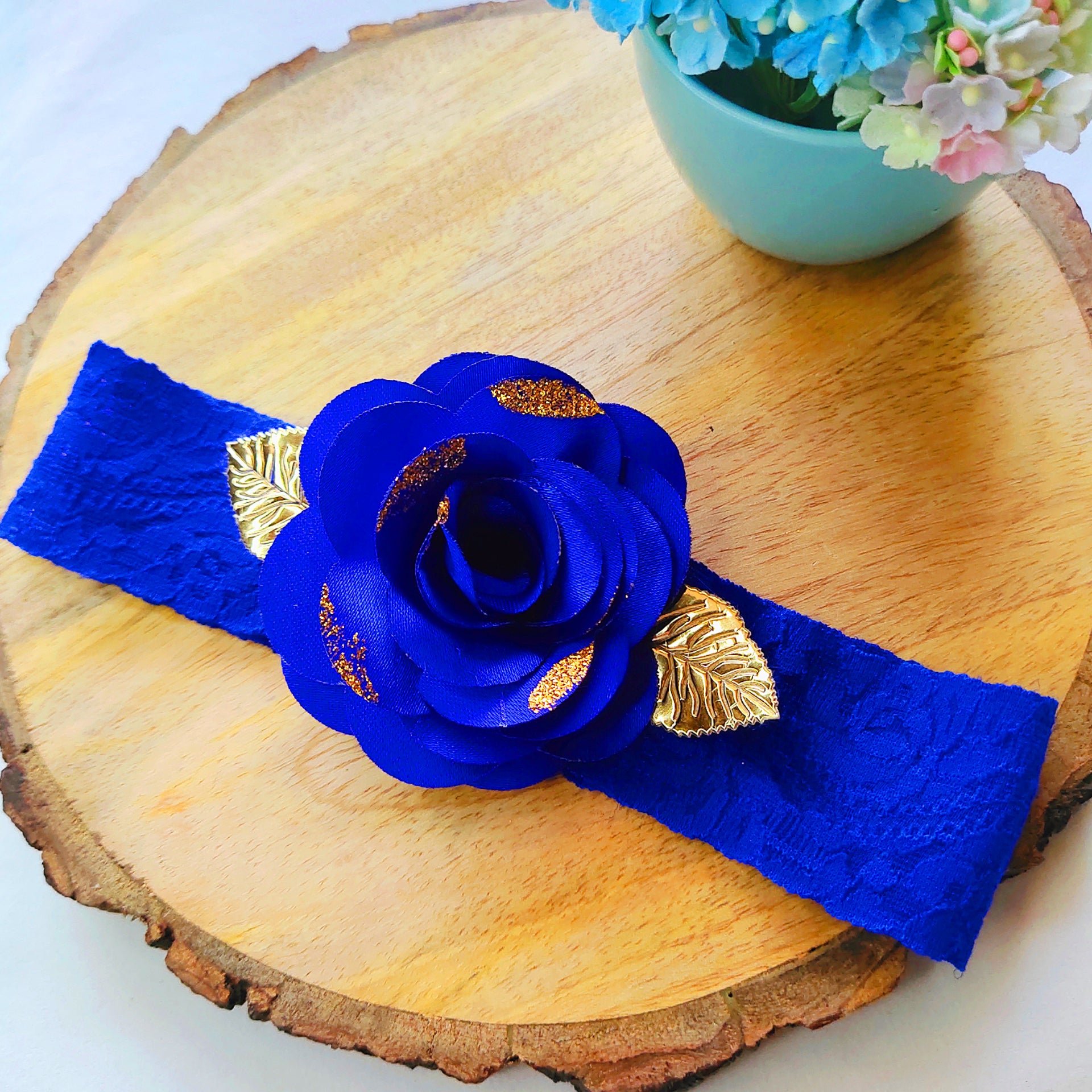 Rose Flower Lace Headband - Dark Blue