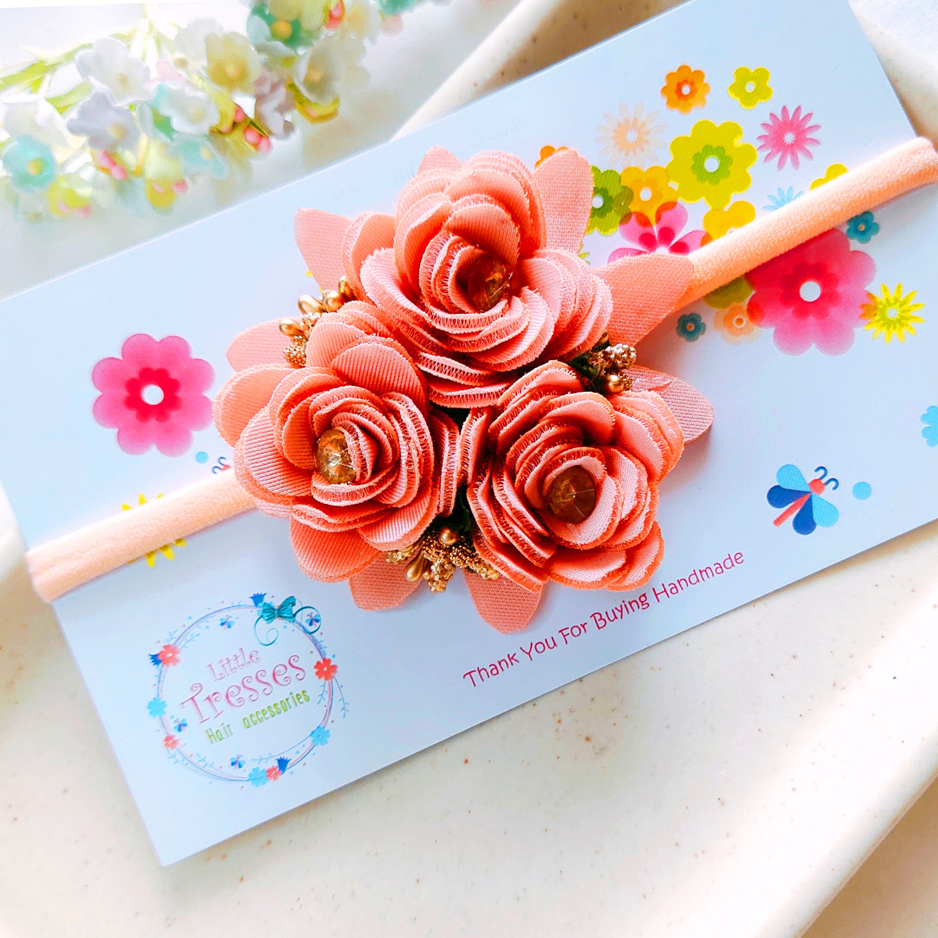 Bunch of Flower Headband - Light Peach