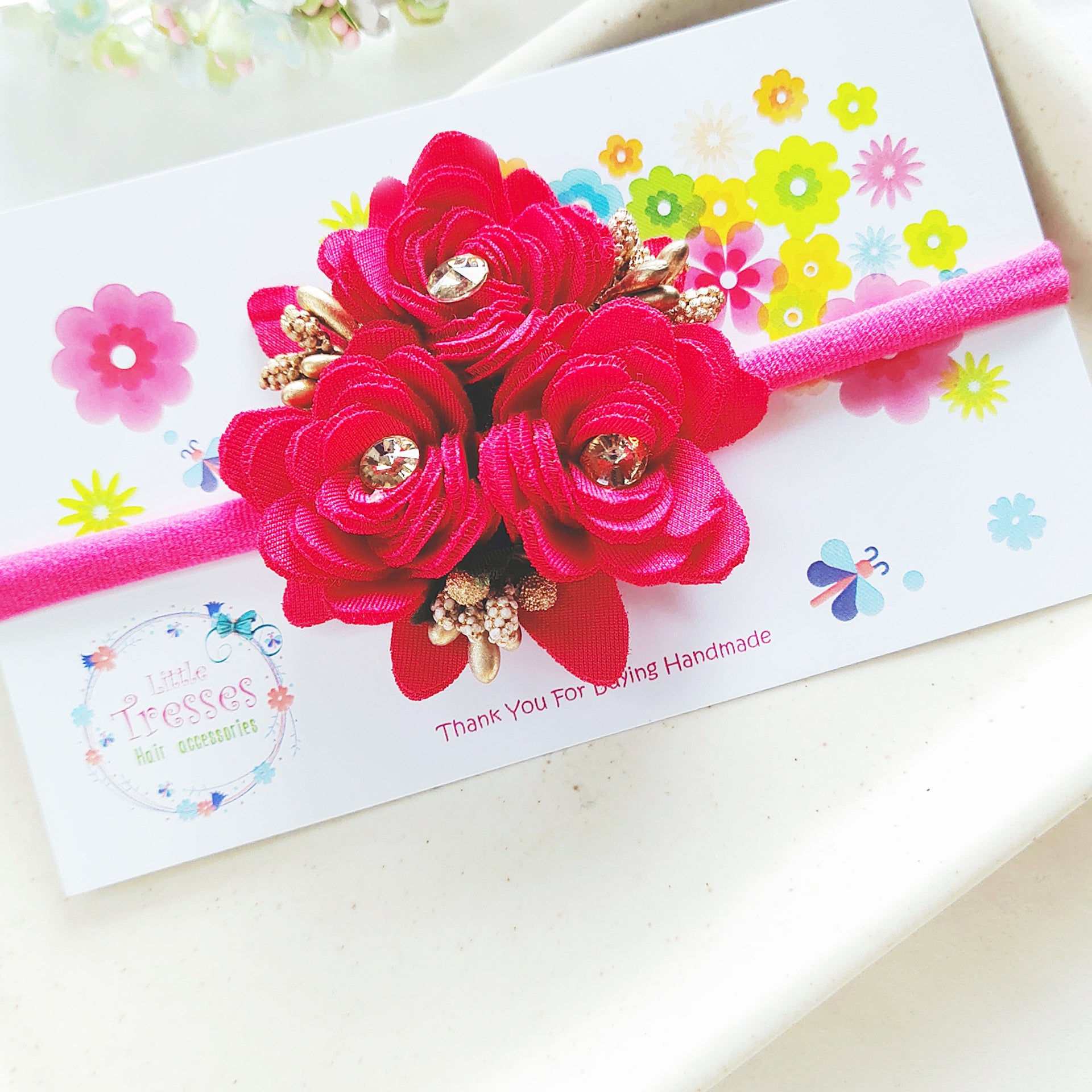 Bunch of Flower Headband - Dark Pink