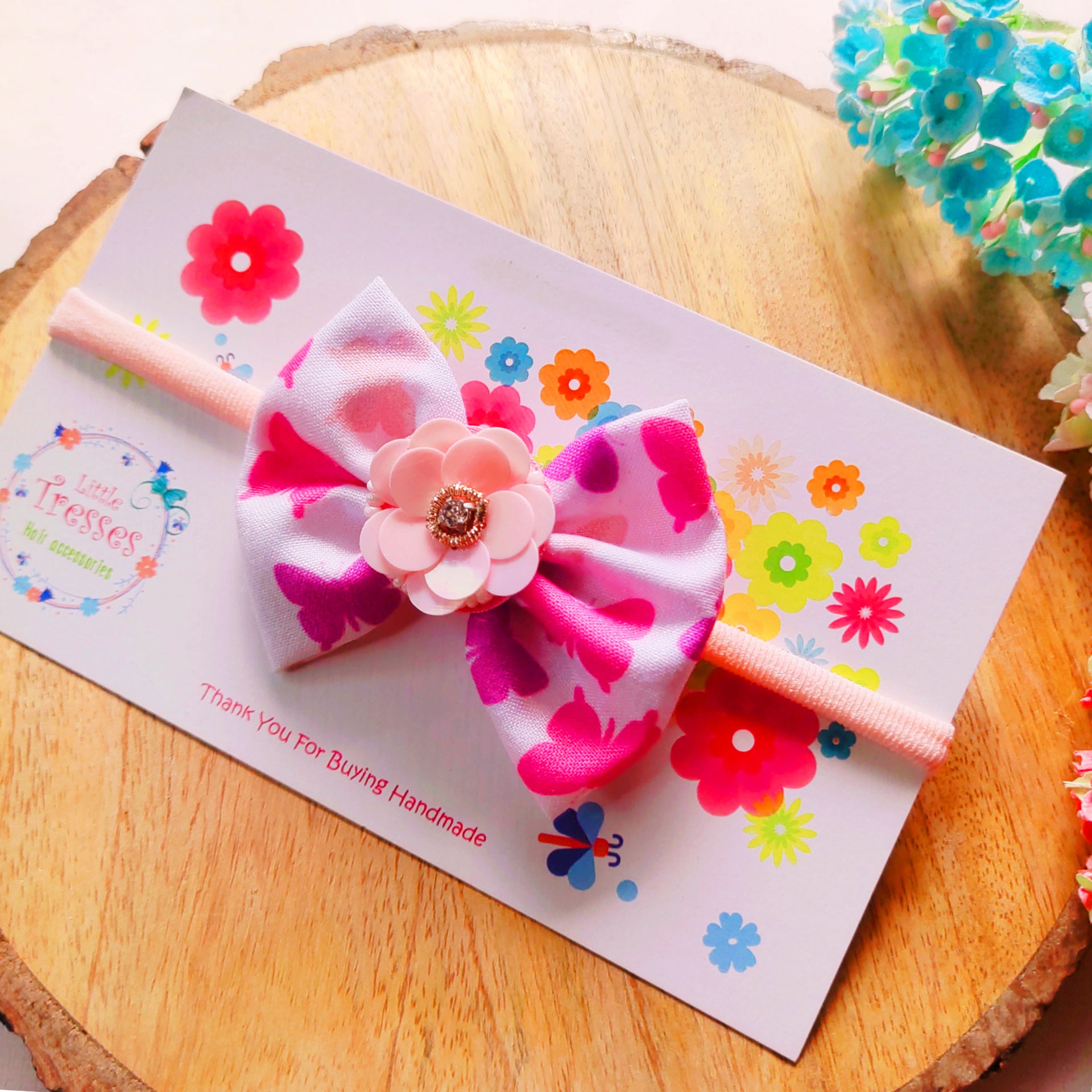 Butterfly with Flower Headband - Pink & Purple